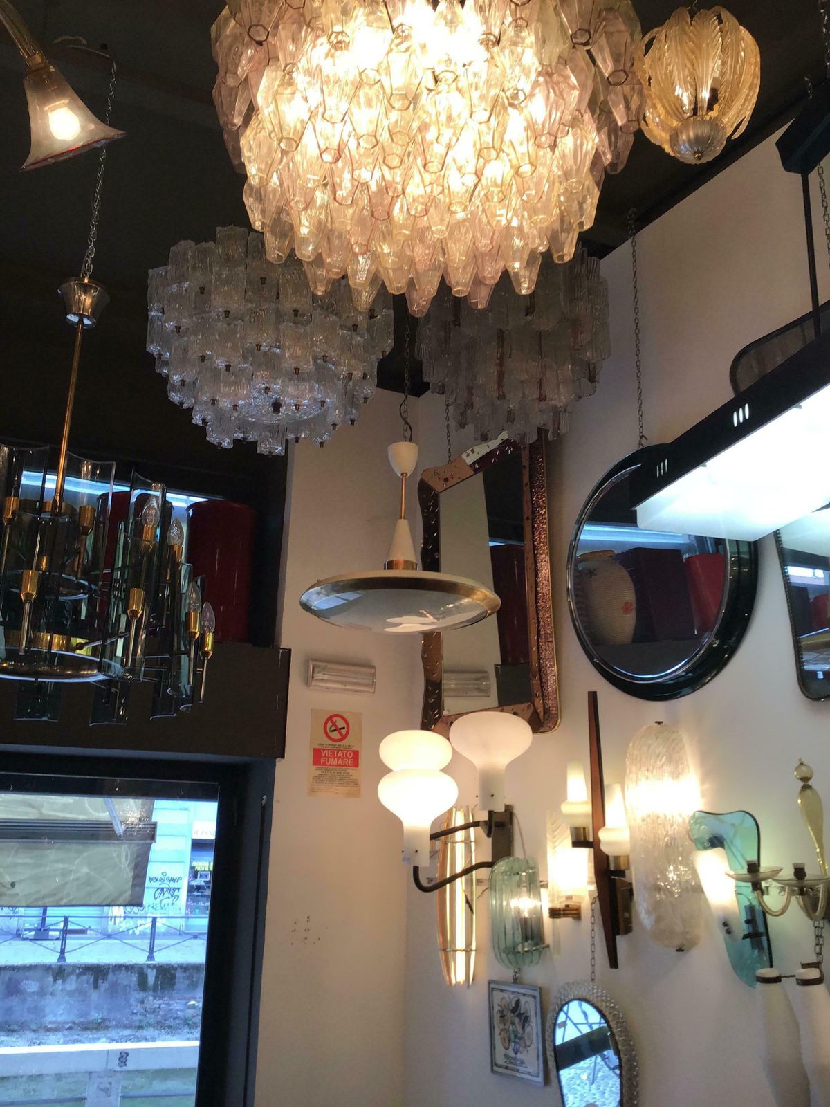 Stilnovo Chandelier Disco Volante Glass Brass 1950 Italy photo buy