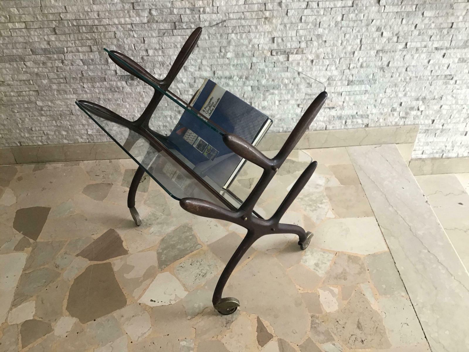 Ico Parisi Magazine Rack Wood Glass Brass 1950 Italy photo 2261.0