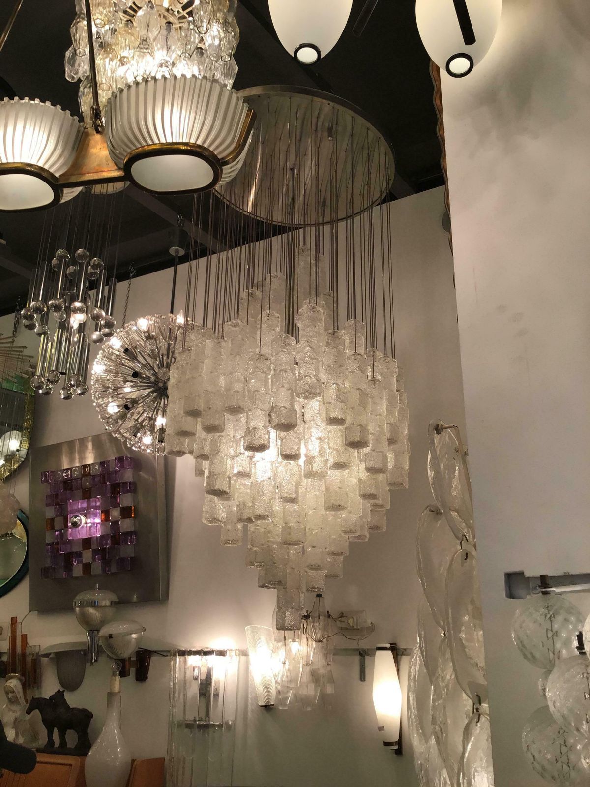 Zero Quattro Chandelier Murano Glass Metal Crome 1970 Italy photo for sale