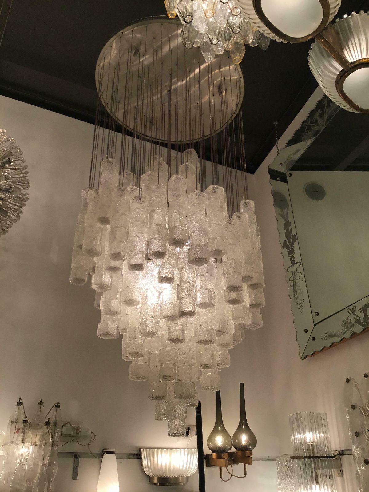 Zero Quattro Chandelier Murano Glass Metal Crome 1970 Italy photo vintage