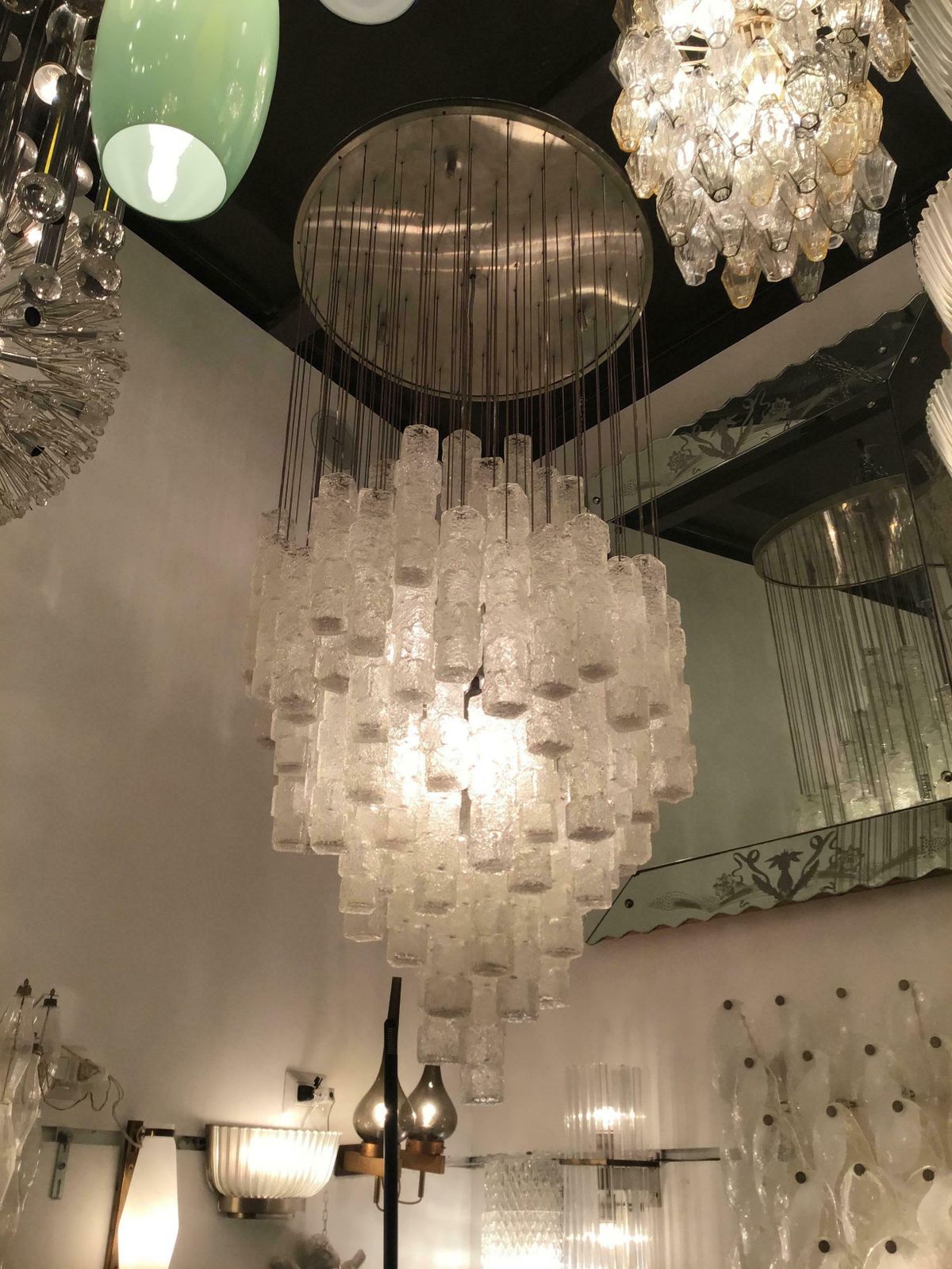 photo buy Zero Quattro Chandelier Murano Glass Metal Crome 1970 Italy