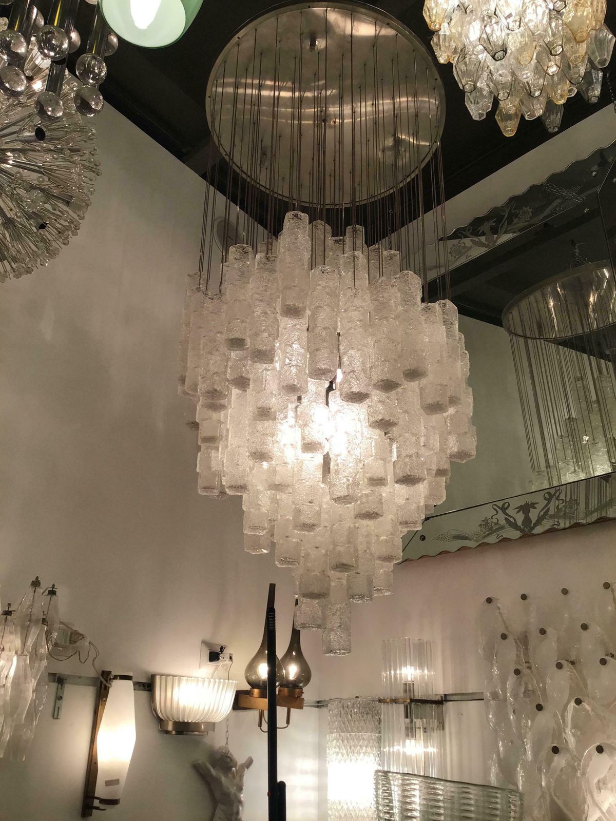 photo vintage Zero Quattro Chandelier Murano Glass Metal Crome 1970 Italy