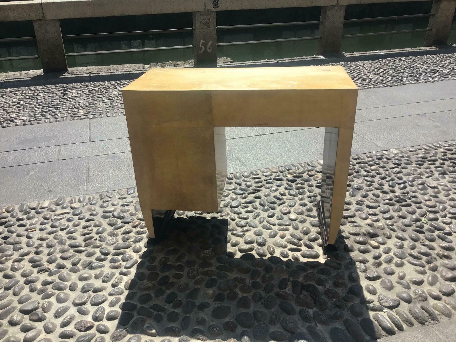 5425.0 Osvaldo Borsani Wooden Desk Covered With Parchment Steel Handles 1940 Italy photo