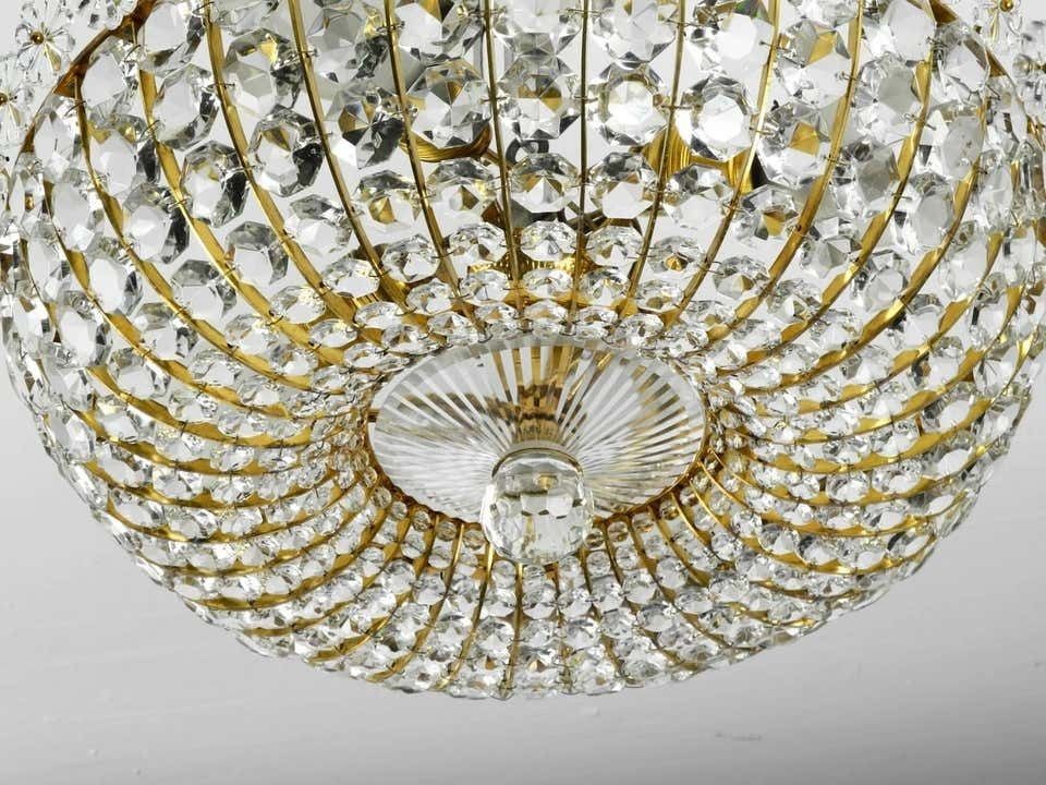 Midcentury Ceiling Lamp With Glass Stones Brass Frame Vereinigten Werkstätten photo 1303.0