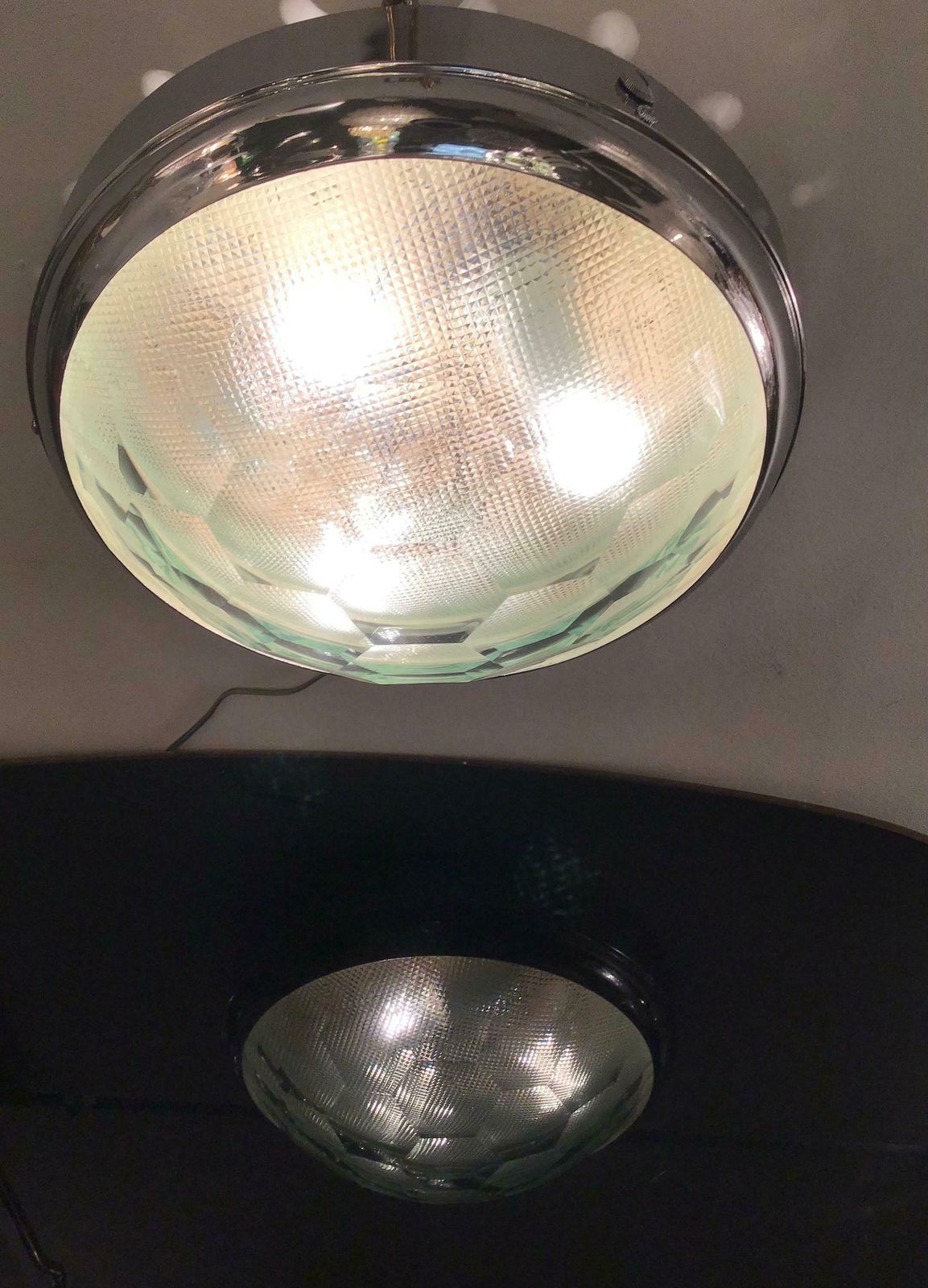Cristal Art Couple Ceilling Light/Sconces Glass Metal Crome, 1955, Italy photo Lighting