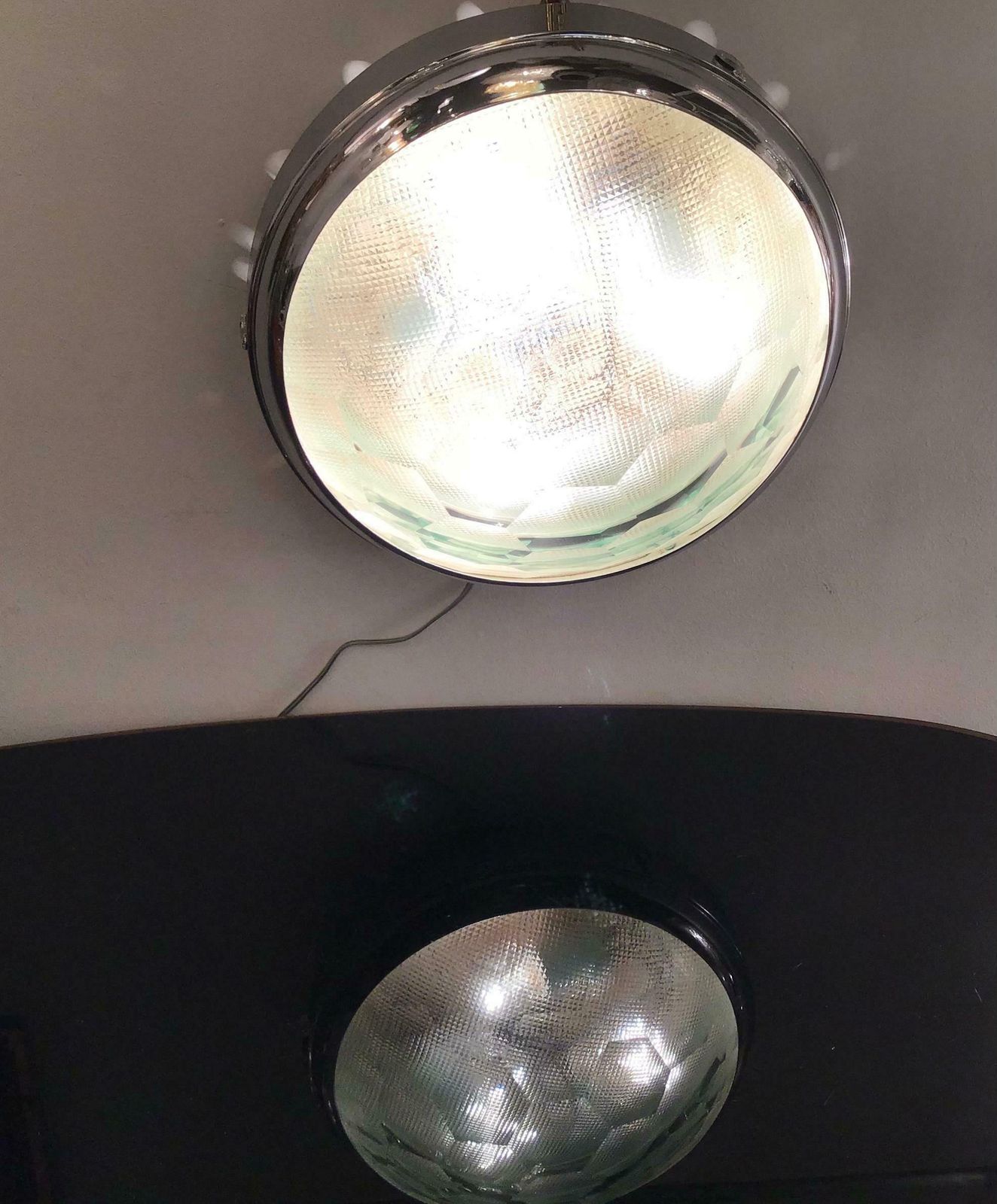 Cristal Art Couple Ceilling Light/Sconces Glass Metal Crome, 1955, Italy photo vintage