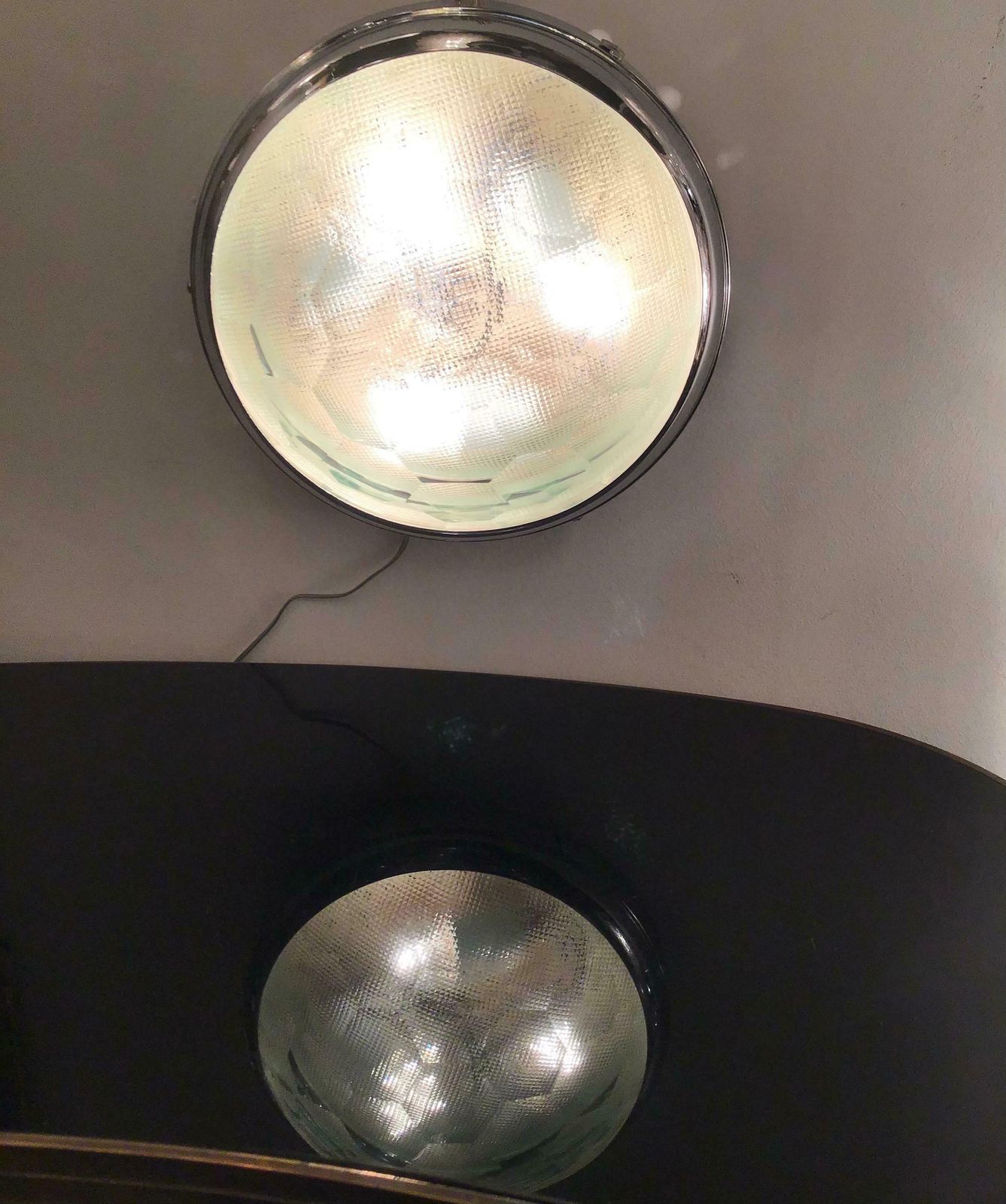 photo for sale Cristal Art Couple Ceilling Light/Sconces Glass Metal Crome, 1955, Italy