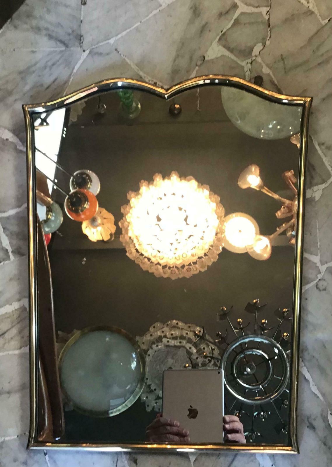 photo for sale Fontana Arte “Gio Ponti” Mirror Brass Wood Mirrored Glass, 1950, Italy