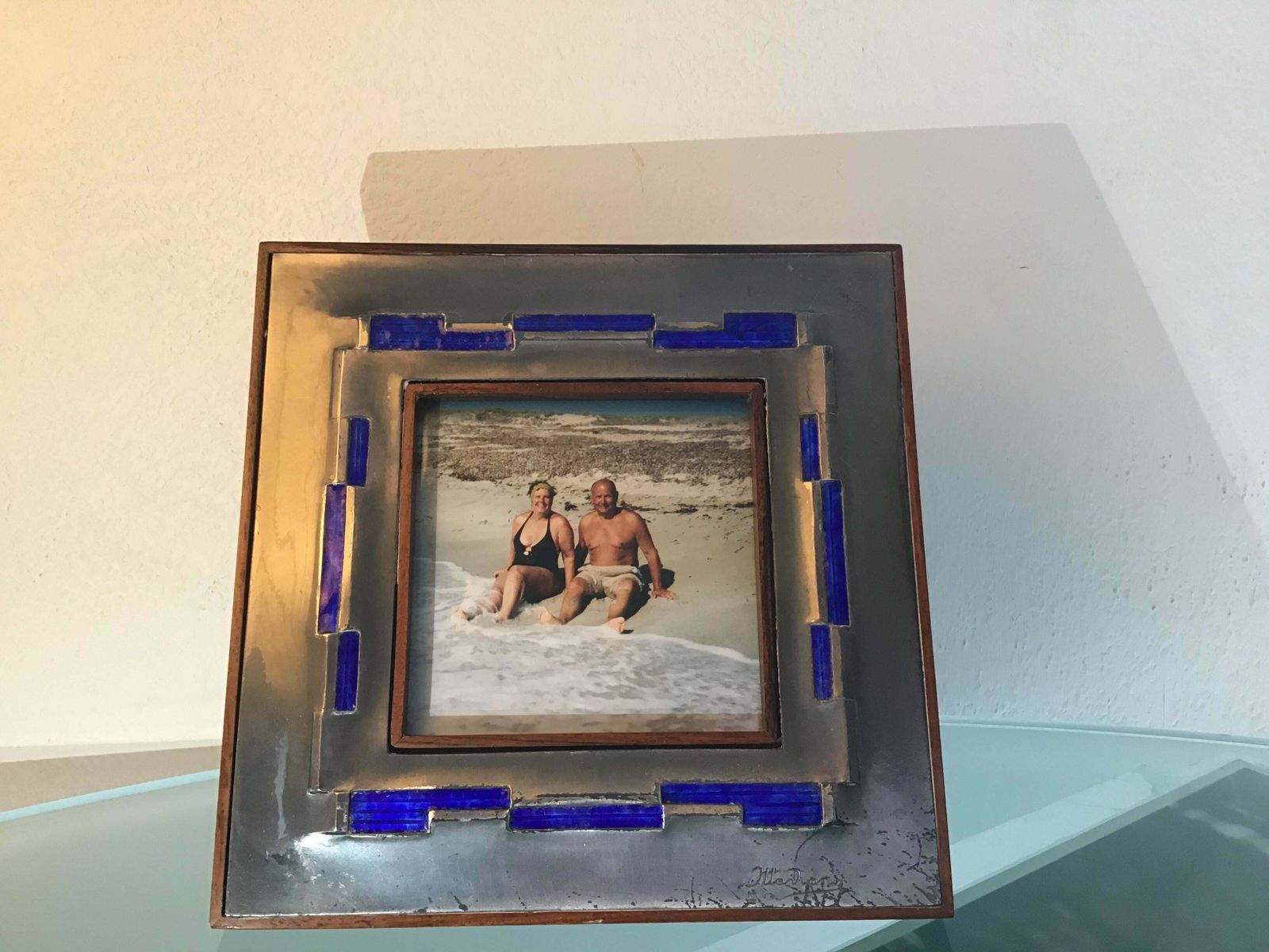 1266.0 Ottaviani Pucture Frame 925 Silver Enamelled Copper Wood 1960 Italy photo