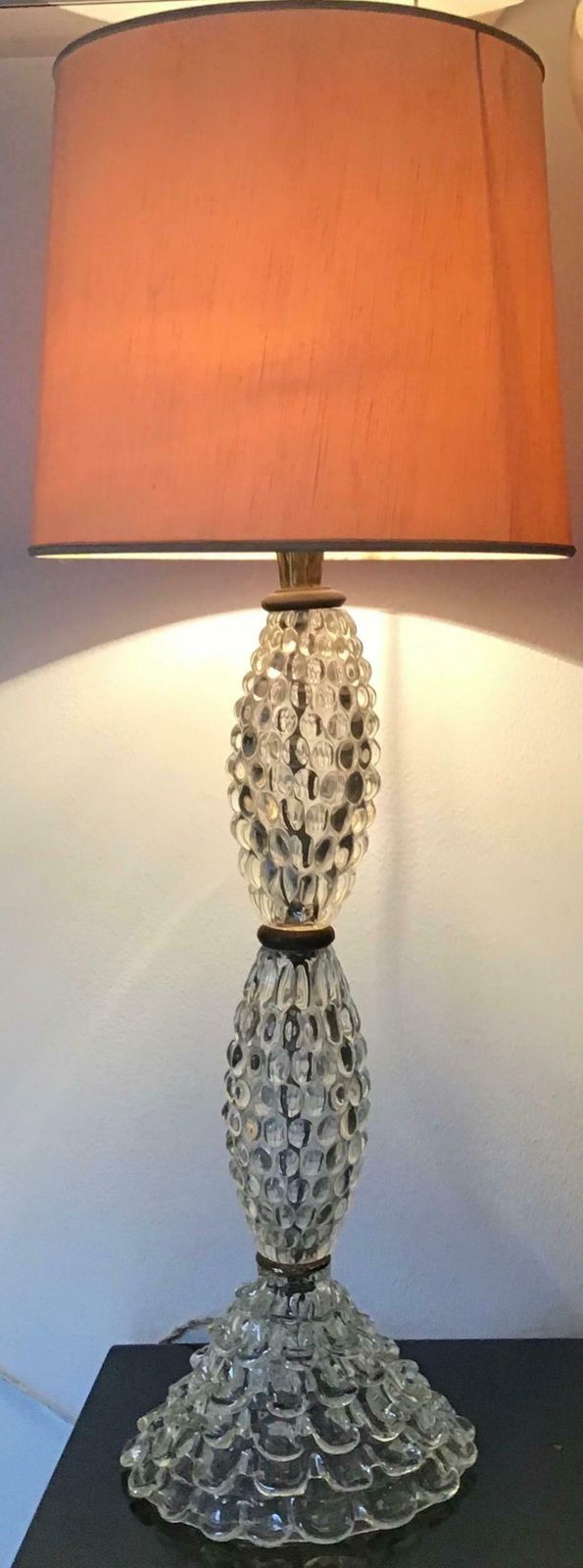 Barovier & Toso Table Lamp Murano Glass Brass Fabric Lampshade, 1940, Italy photo Lighting