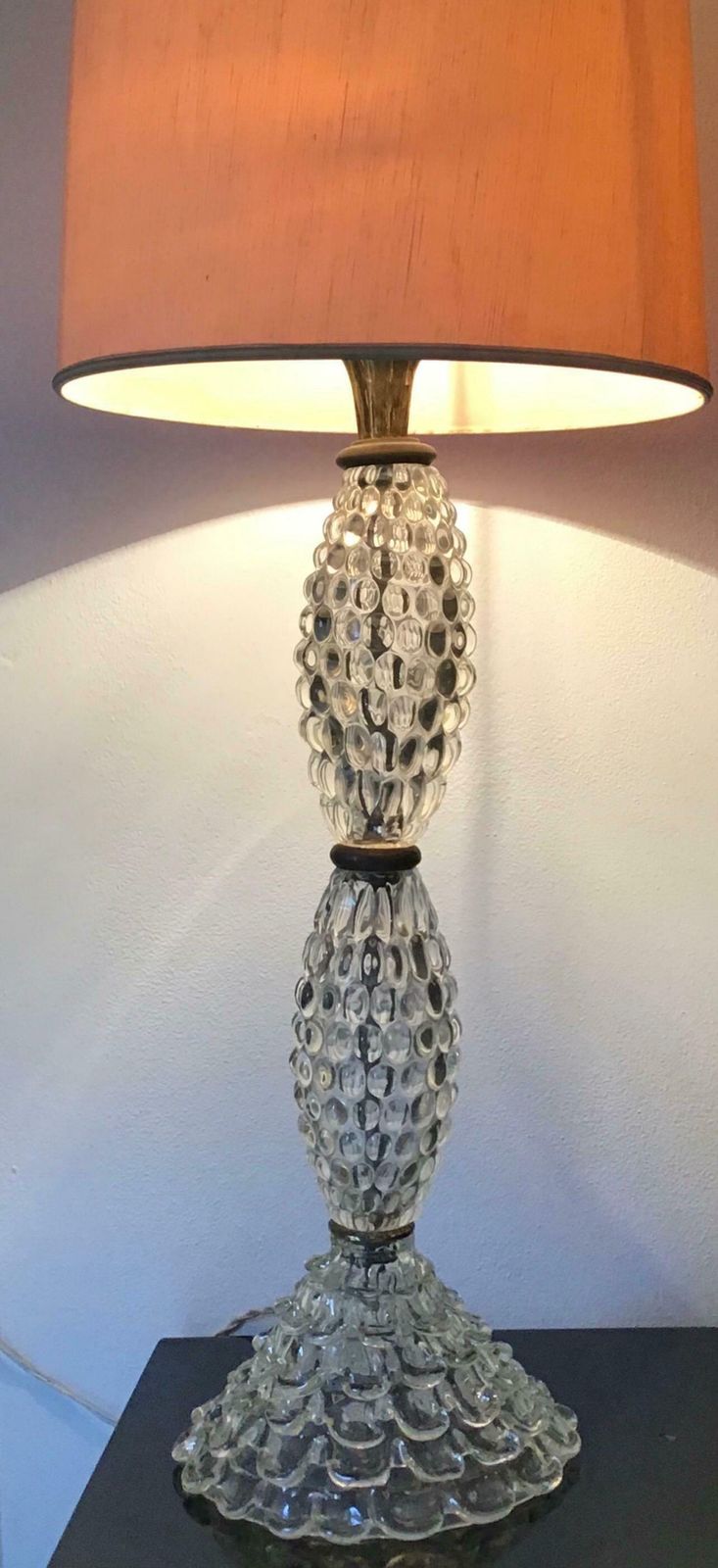 Barovier & Toso Table Lamp Murano Glass Brass Fabric Lampshade, 1940, Italy photo buy