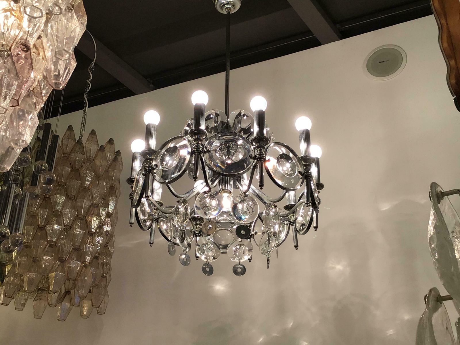 Oscar Torlasco Chandelier Glass Metal Crome 1960 Italy photo vinterior