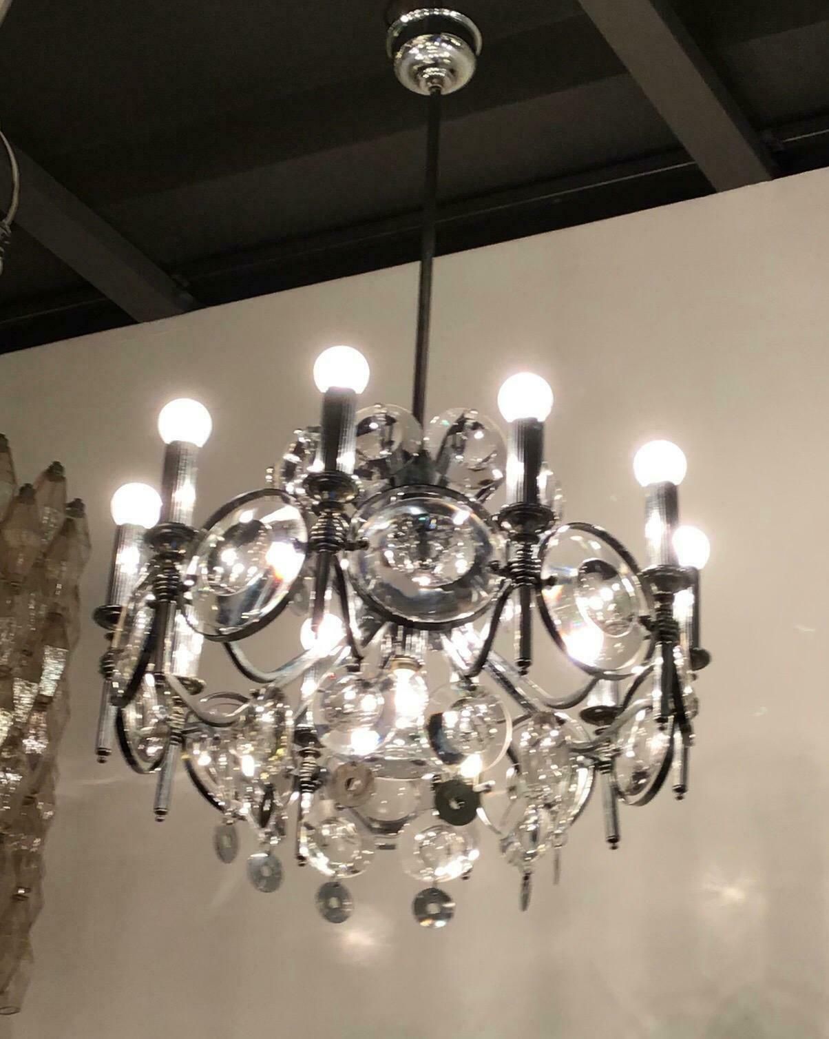 Oscar Torlasco Chandelier Glass Metal Crome 1960 Italy photo buy