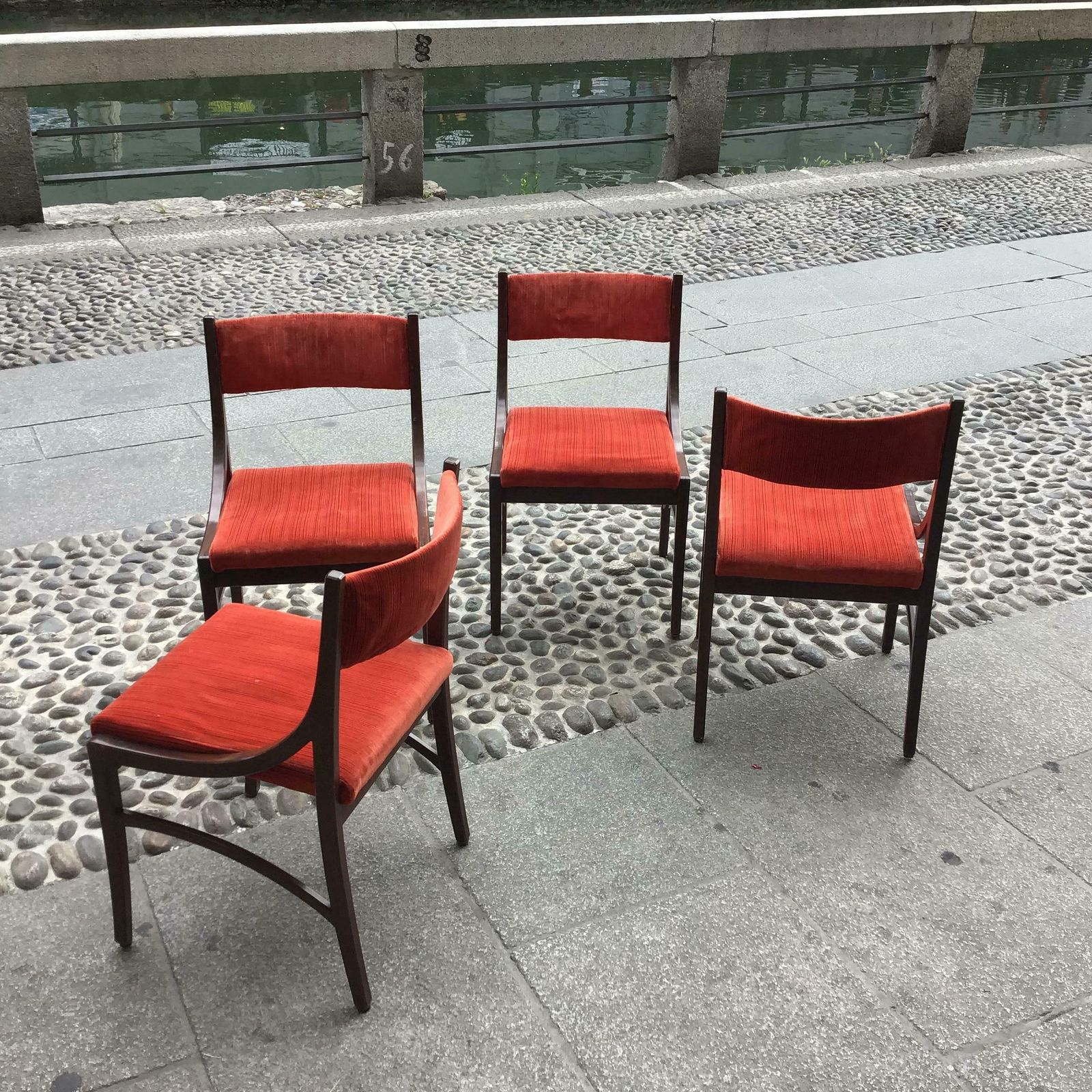 Ico Parisi “Cassina” Chairs Wood Velvet Padded Seat And Back, 1960, Italy photo vintage