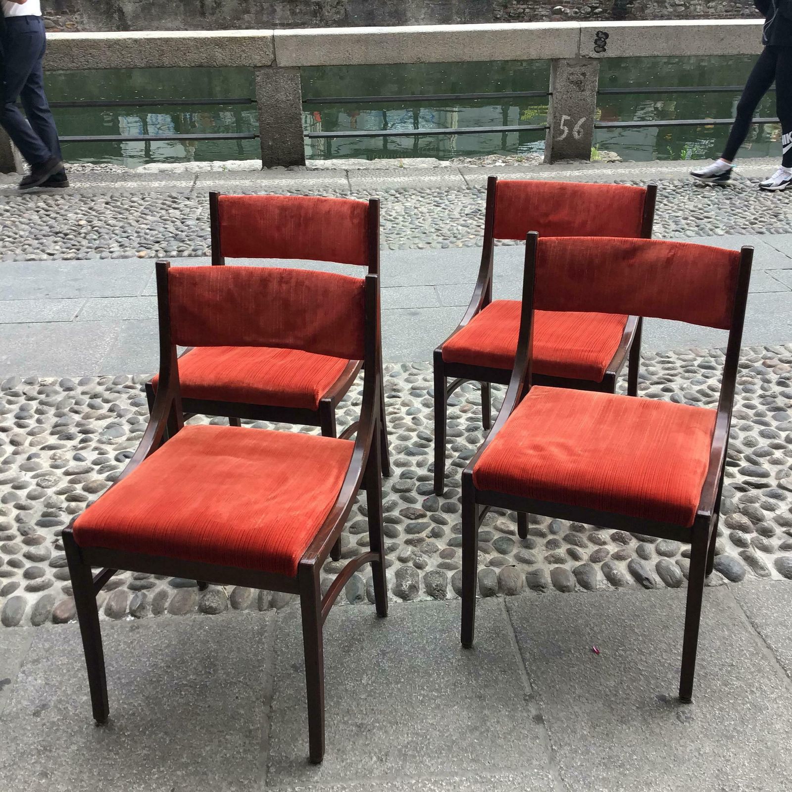Furniture Ico Parisi “Cassina” Chairs Wood Velvet Padded Seat And Back, 1960, Italy photo
