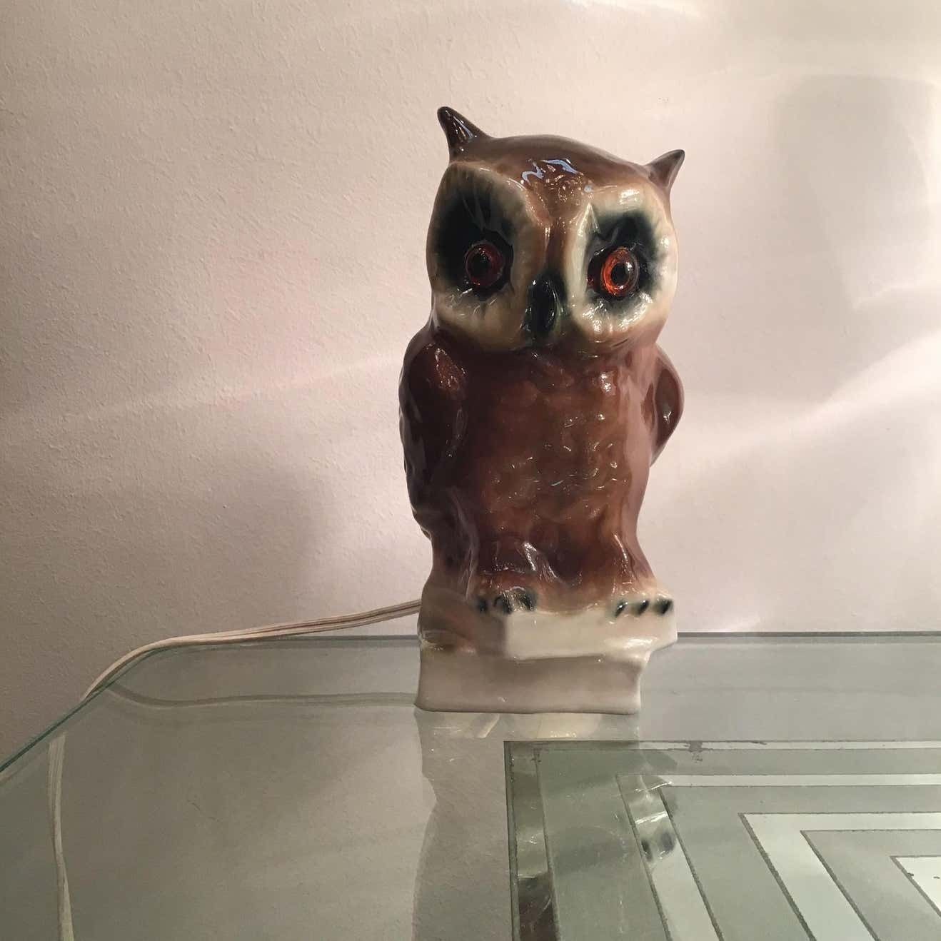 Home Decor Veilleuse “Capodimonte “ Owl 1950 Italy photo