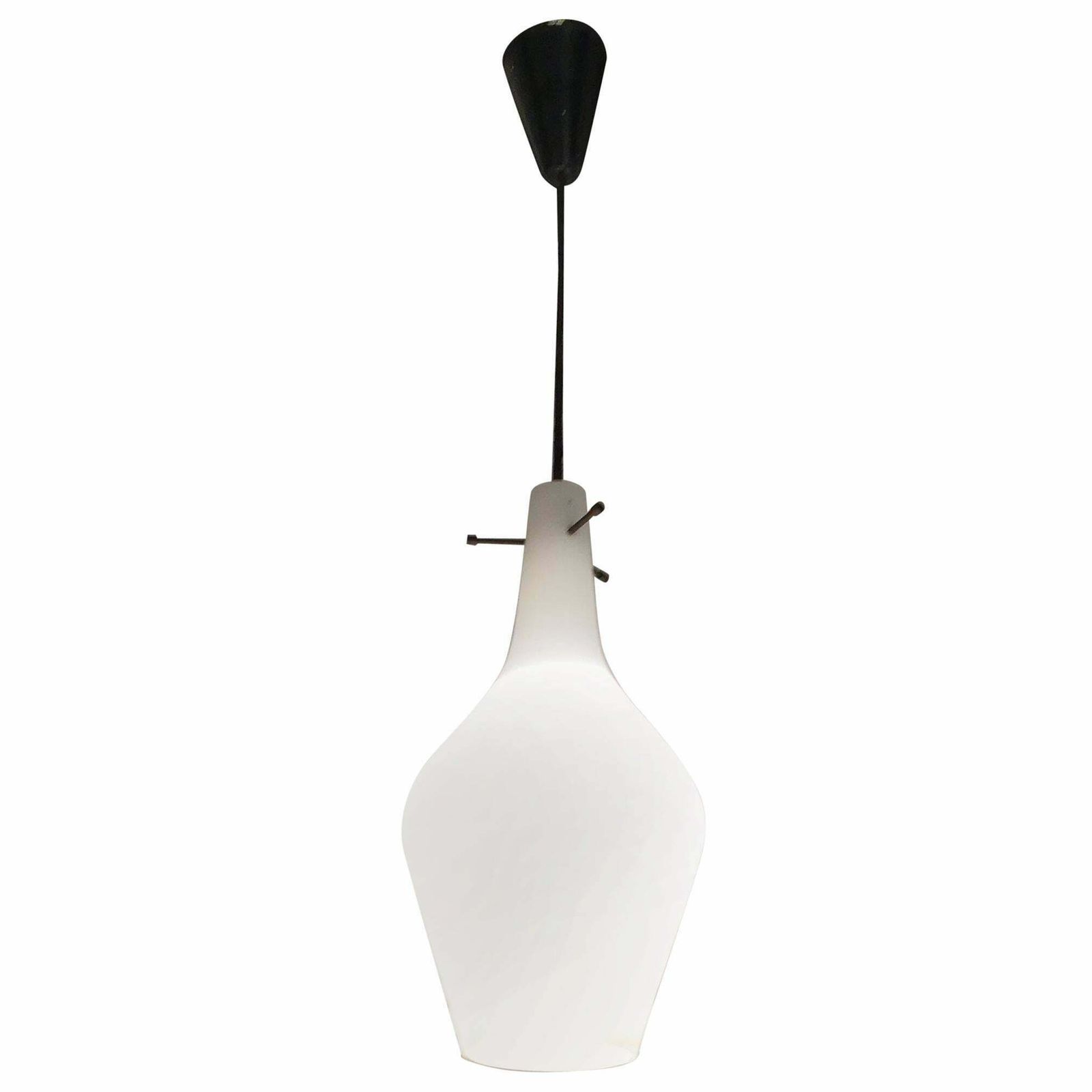 Stilnovo Chandelier Opaline Glass Brass Plex. 1950 Italy