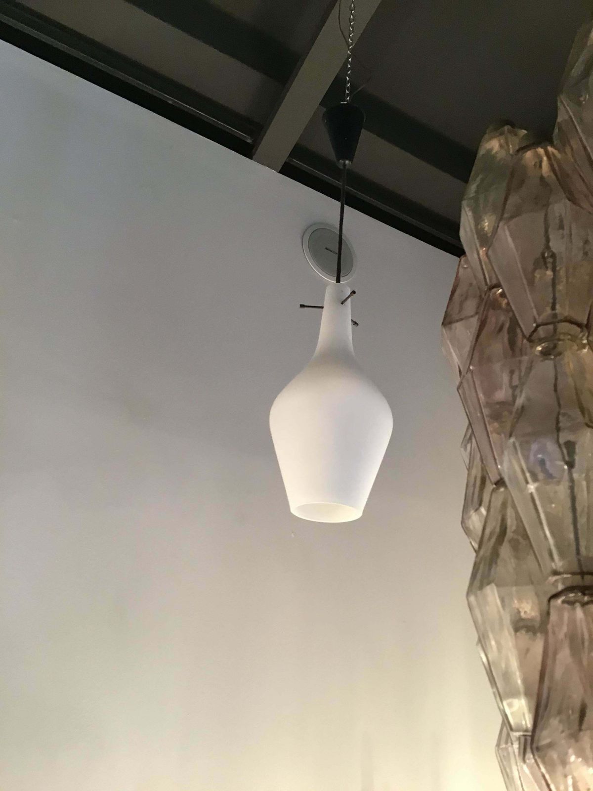 633.0 Stilnovo Chandelier Opaline Glass Brass Plex. 1950 Italy photo