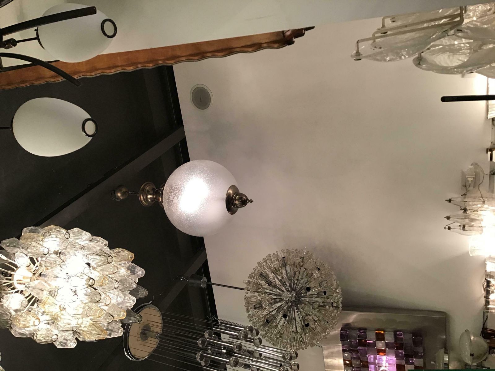 photo for sale Azucena Luigi Caccia Dominioni Chandelier Glass Burnished Metal 1950 Italy