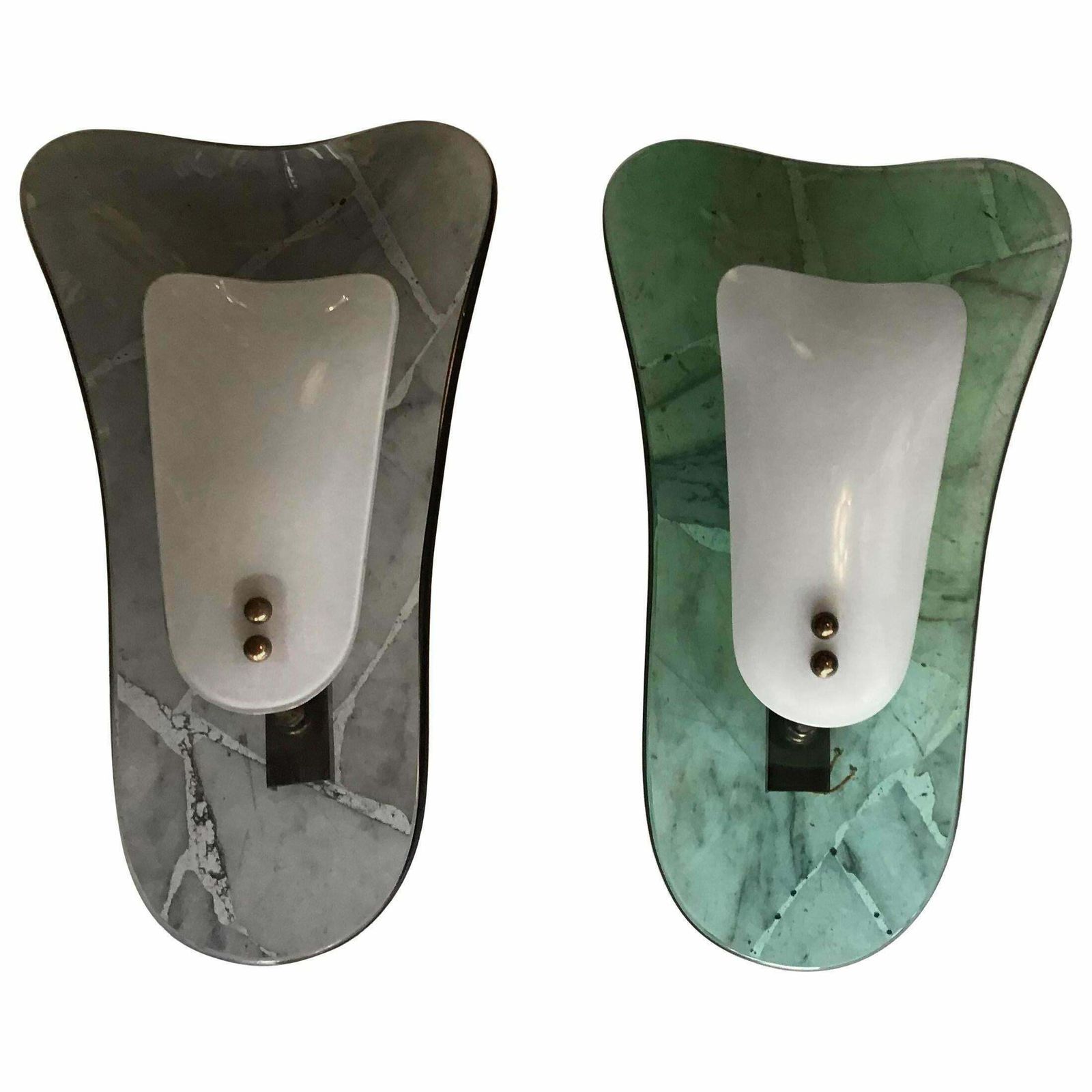 Pair Of Fontana Arte Emerald Green And Greynglass Italian Sconces, 1960