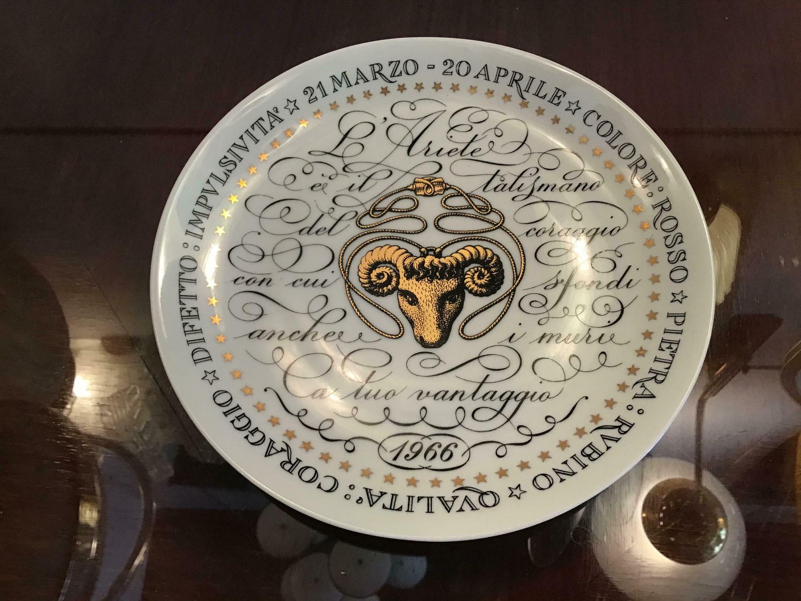 Piero Fornasetti Plate Aries Zodiac Sign Porcelain 1966 Italy photo for sale