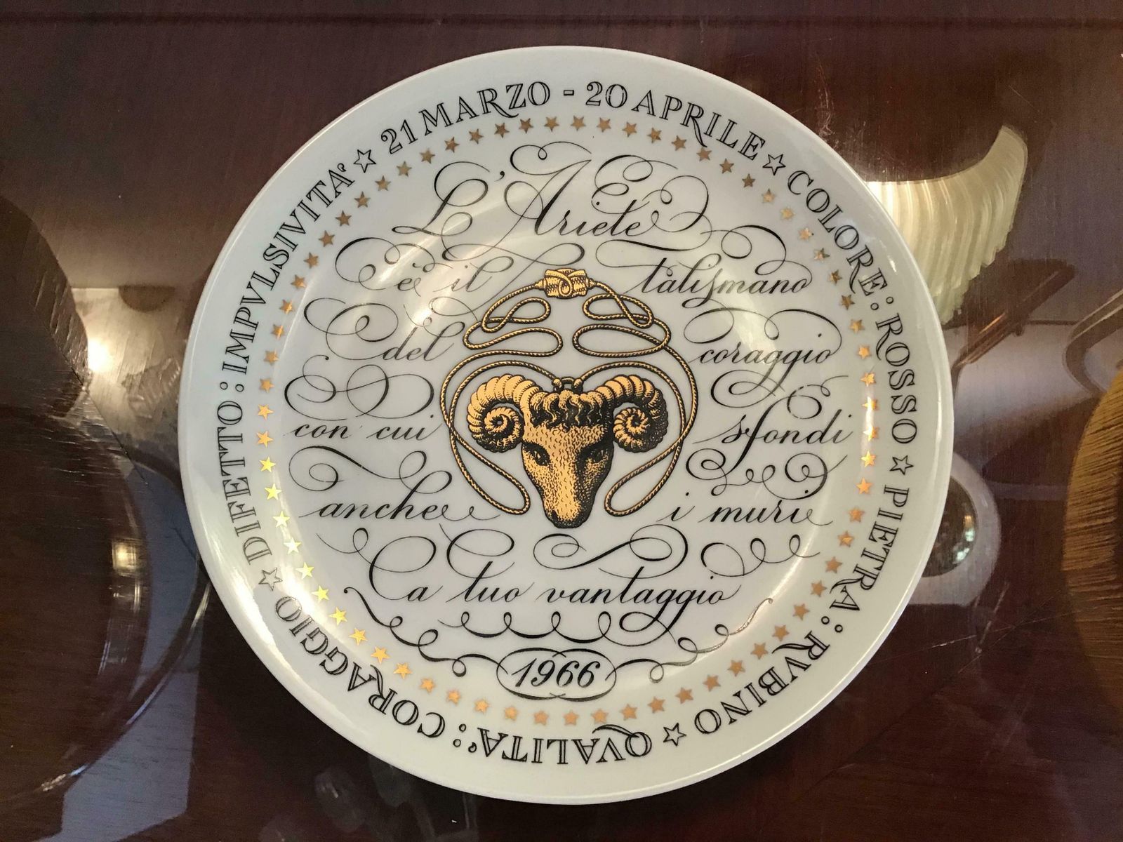 Piero Fornasetti Plate Aries Zodiac Sign Porcelain 1966 Italy photo Home Decor