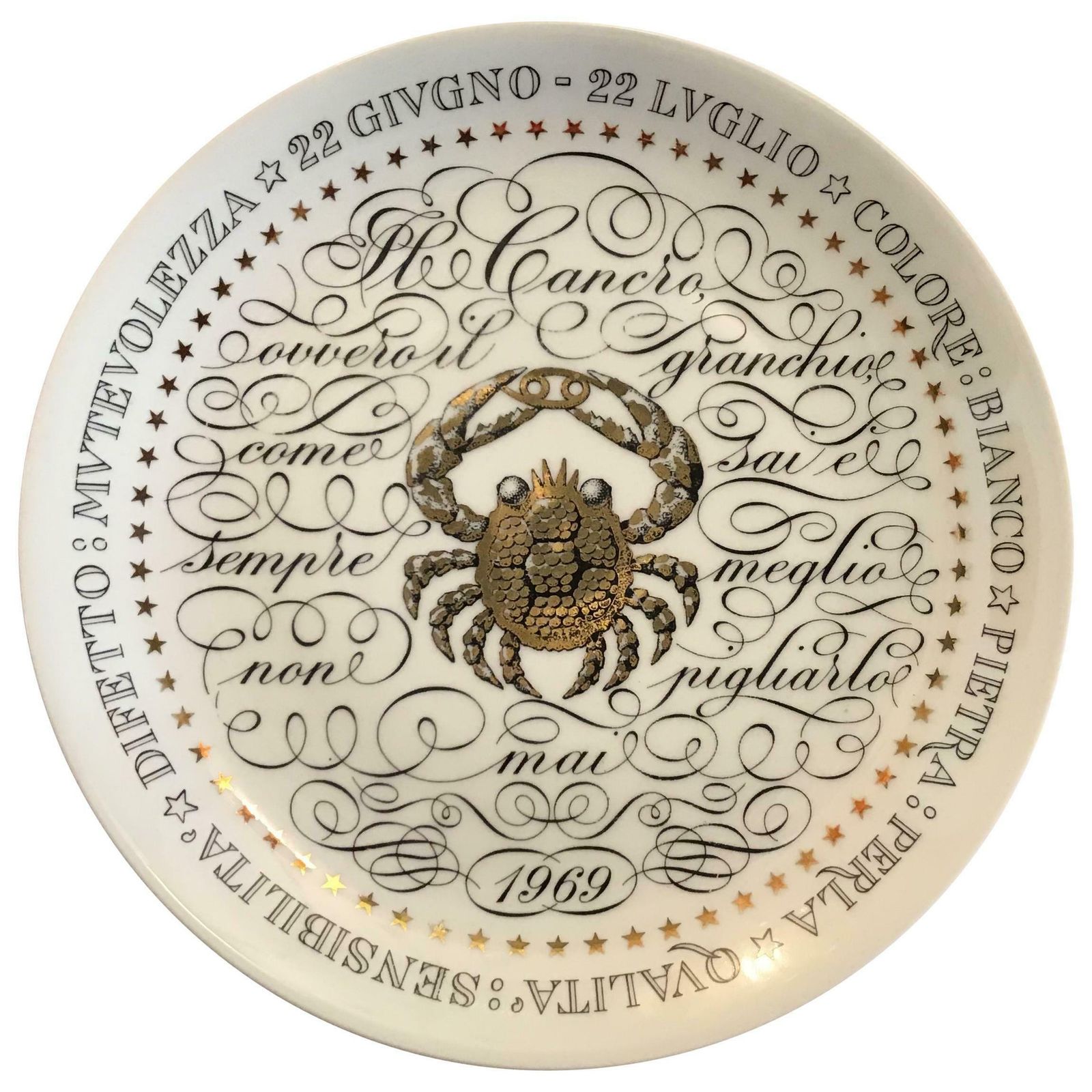Piero Fornasetti Plate Zodiac Sign Cancer Porcelain 1969 Italy