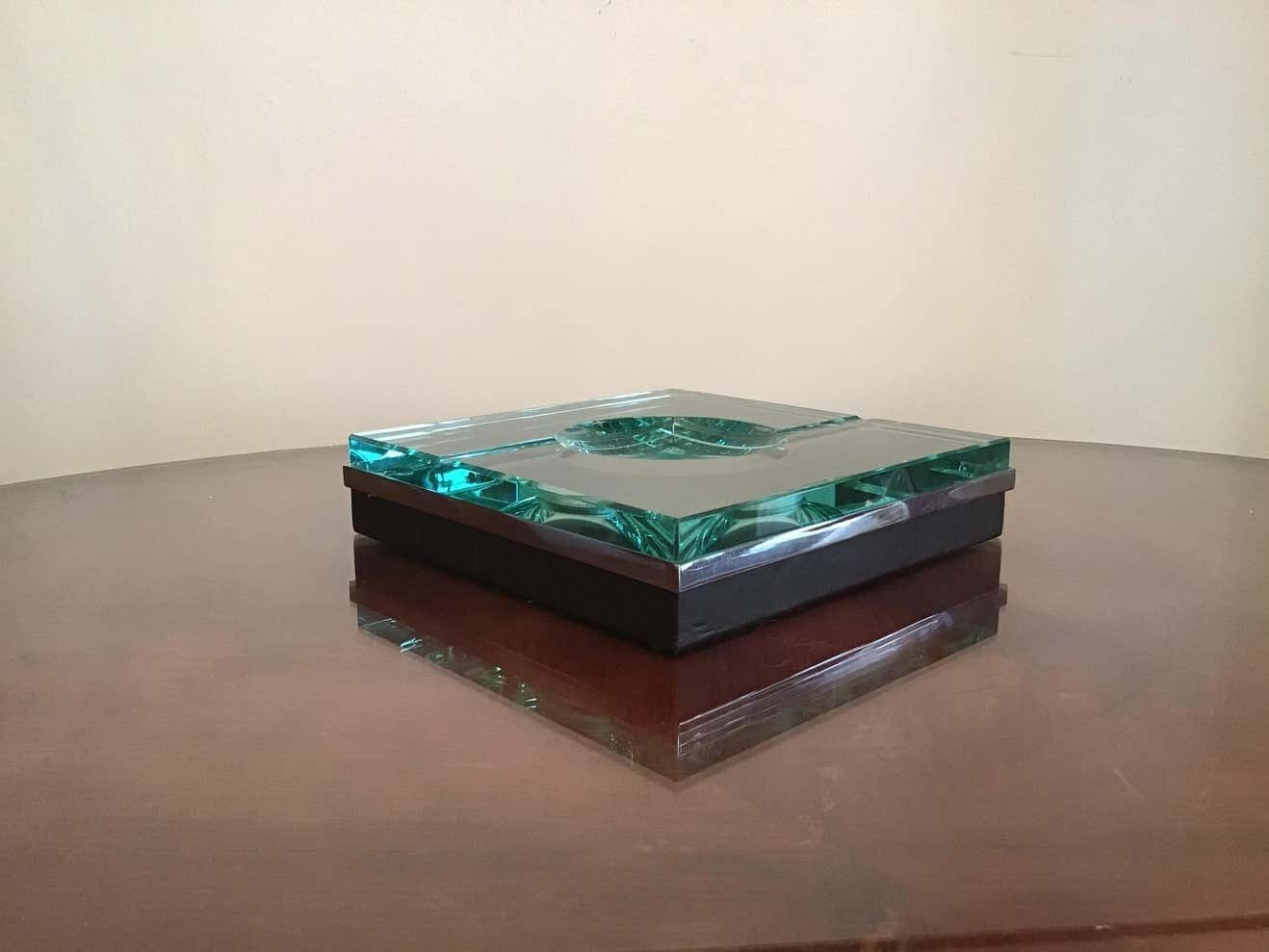 Fontana Arte Ashtray Glass Metal Crome, 1960, Italy photo 1085.0