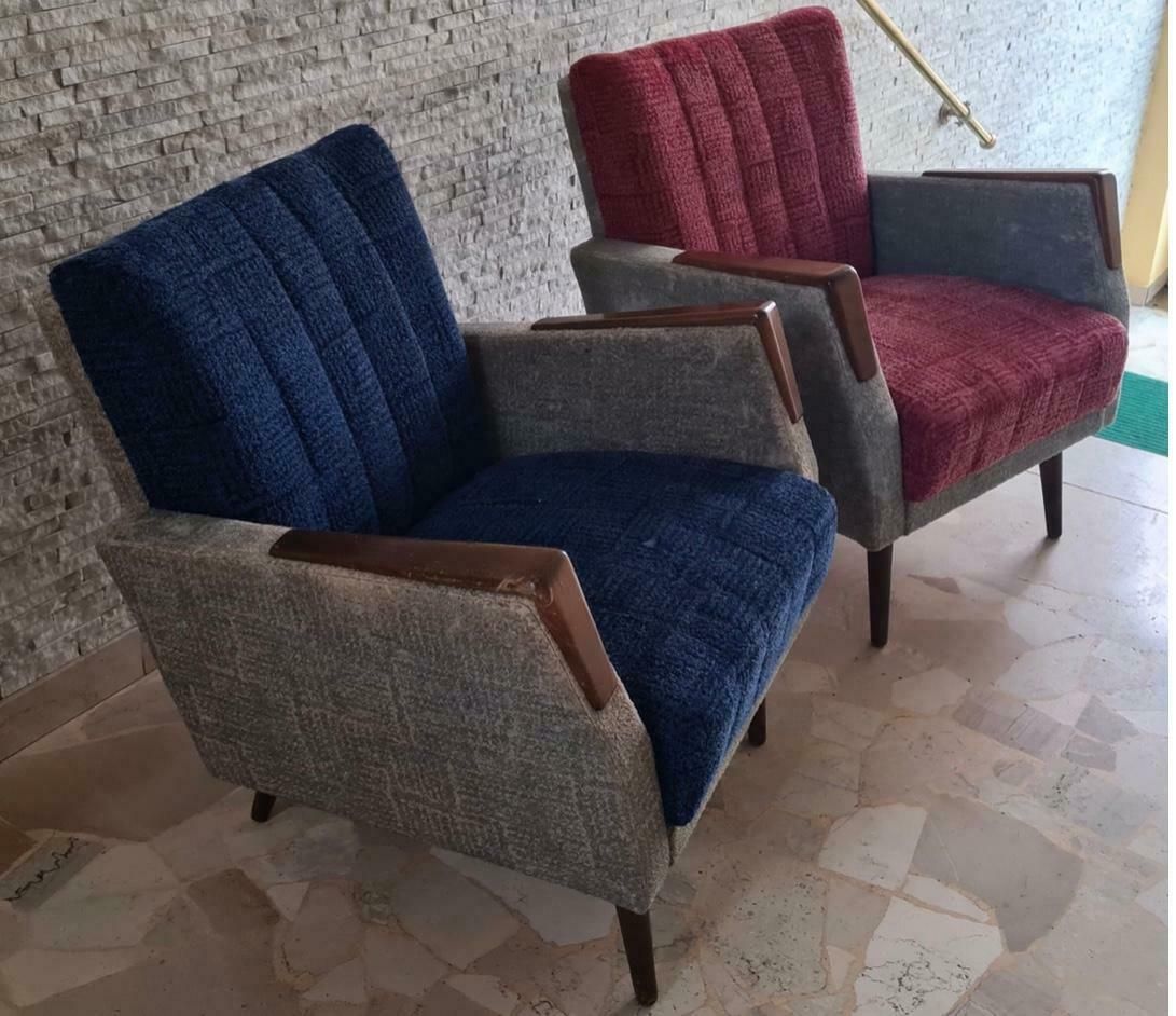 Gio Ponti “Stile” Armchairs Couples Wood Stuffing Cloth, 1950, Italy photo Furniture