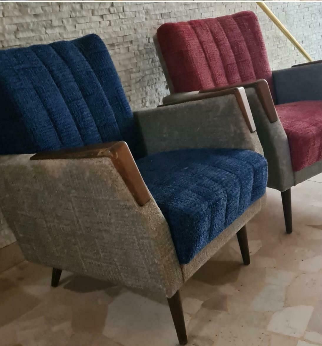 Furniture Gio Ponti “Stile” Armchairs Couples Wood Stuffing Cloth, 1950, Italy photo