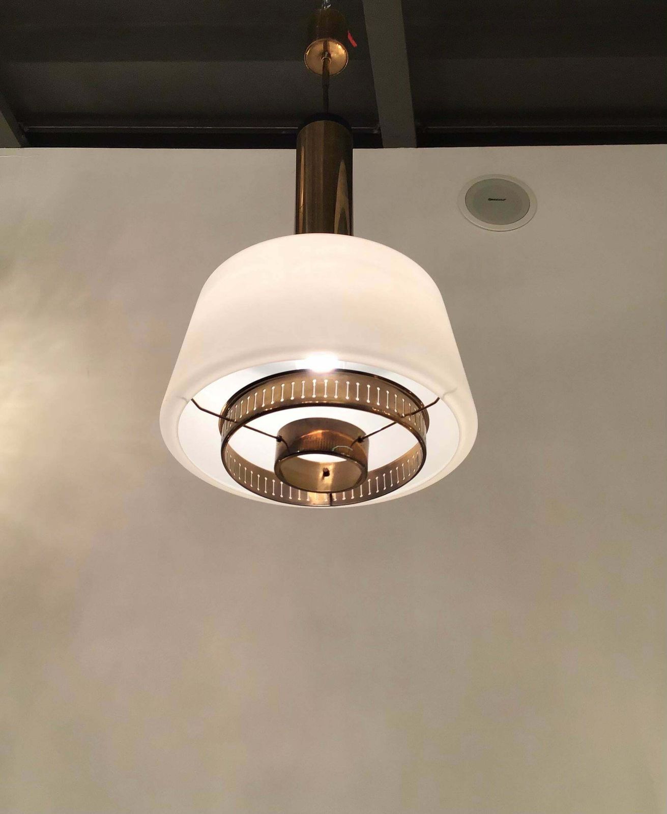 Lighting Stilnovo Chandelier Brass Opaline Glass 1955 Italy photo