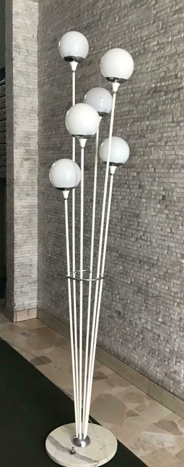 Stilnovo Style Floor Lamp Glass Marble Metal, 6 Lights, 1950, Italy “Alberello” photo for sale