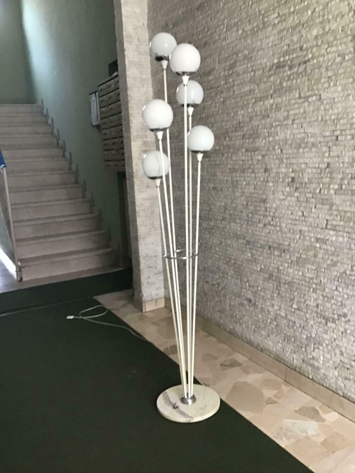 Stilnovo Style Floor Lamp Glass Marble Metal, 6 Lights, 1950, Italy “Alberello” photo buy