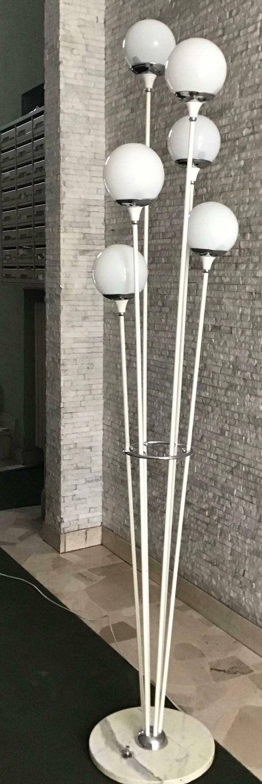 Stilnovo Style Floor Lamp Glass Marble Metal, 6 Lights, 1950, Italy “Alberello” photo vintage