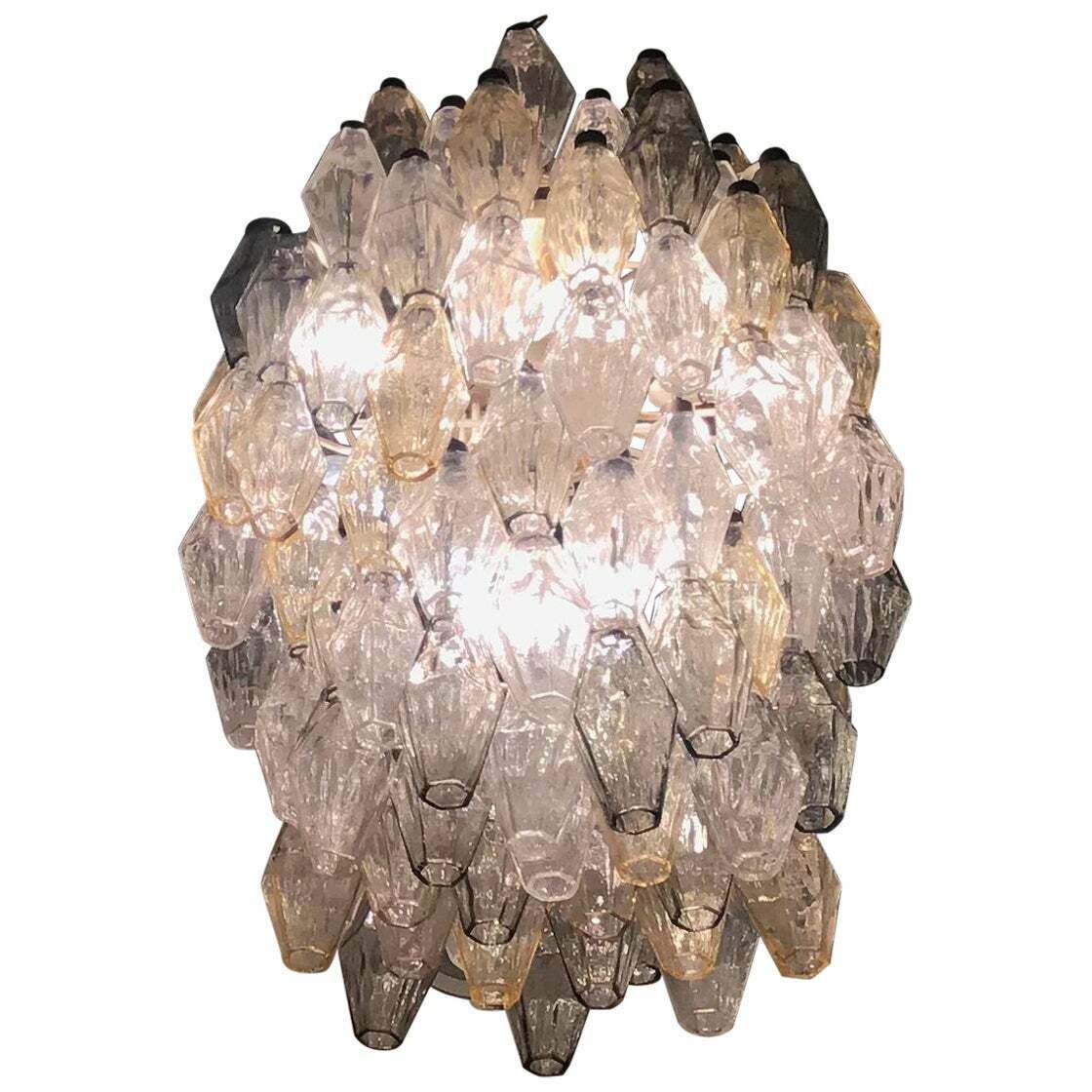 Venini “Carlo Scarpa “ Poliedri. Chandelier Brass Murano Glass Iron 1955 Italy