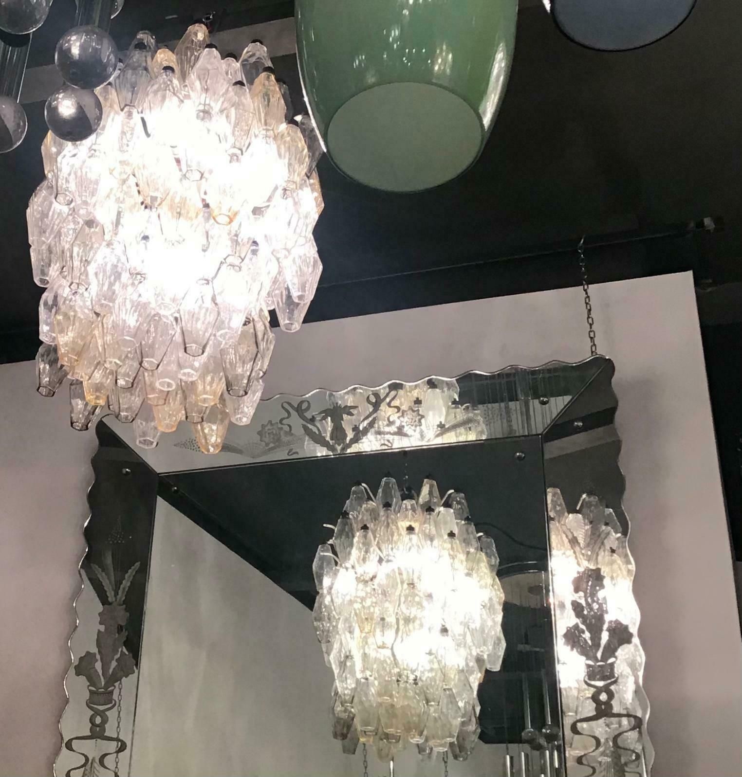 Venini “Carlo Scarpa “ Poliedri. Chandelier Brass Murano Glass Iron 1955 Italy photo vinterior