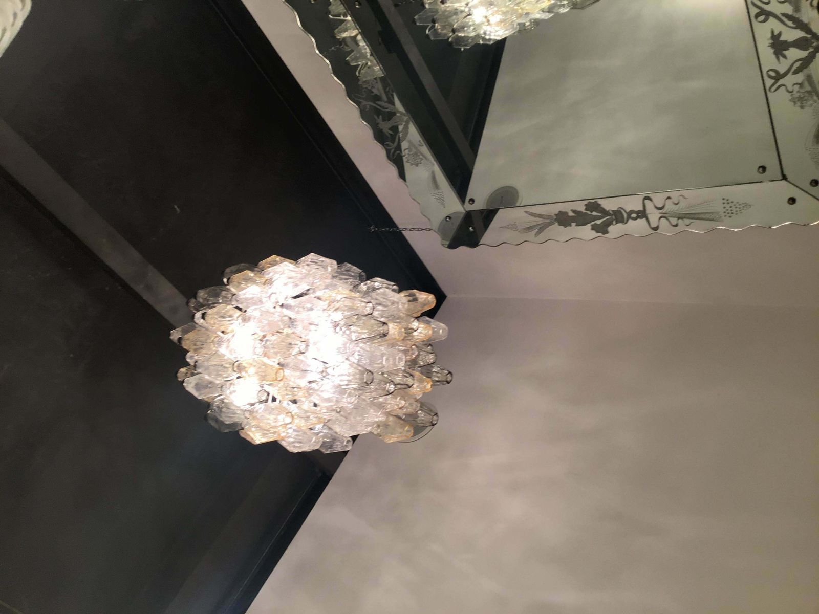 Venini “Carlo Scarpa “ Poliedri. Chandelier Brass Murano Glass Iron 1955 Italy photo vintage