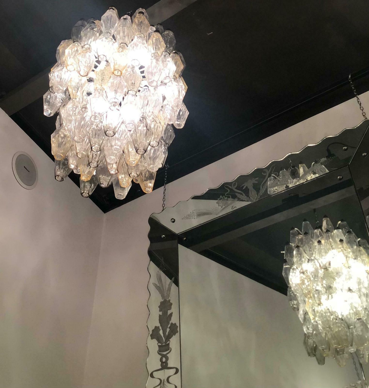 photo for sale Venini “Carlo Scarpa “ Poliedri. Chandelier Brass Murano Glass Iron 1955 Italy