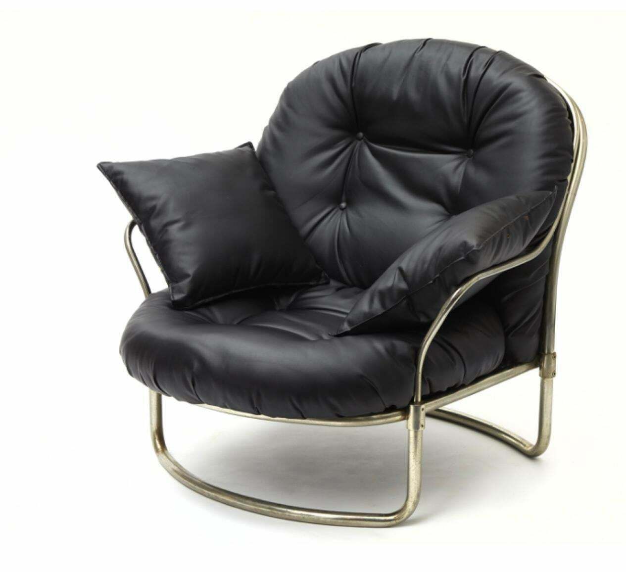 Carlo De Carli Armchair With Puff Chromed Brass Leather 1968 Italy photo for sale