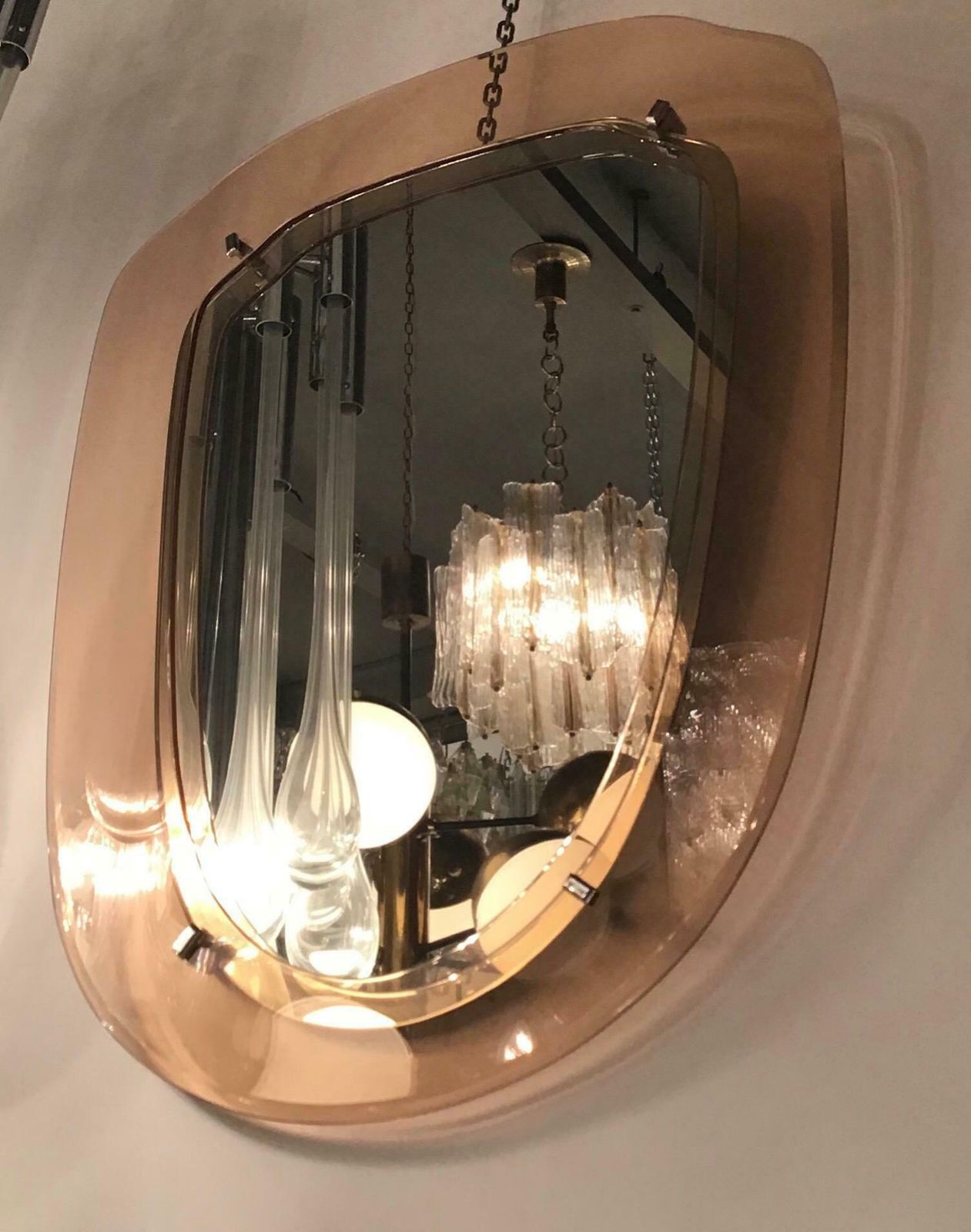 Cristal Art Mirror Glass Metal Crome 1955 Italy photo buy