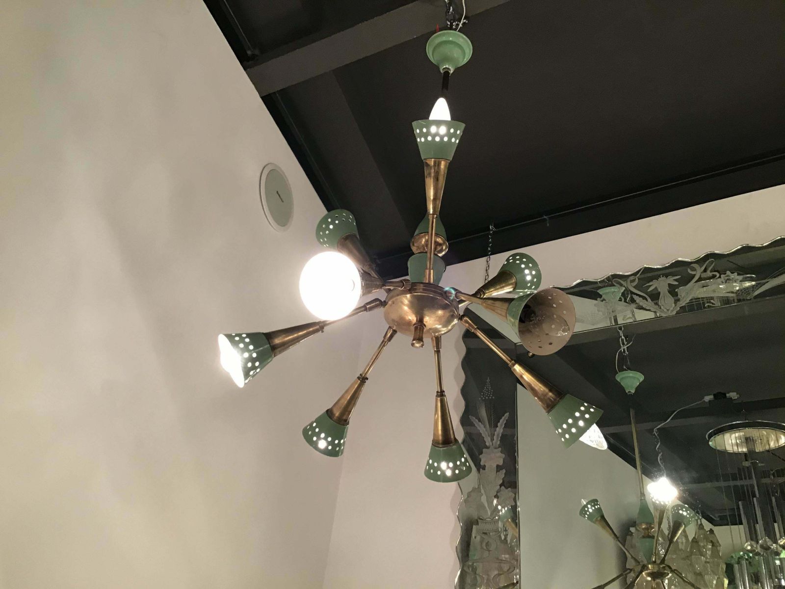 Stilnovo Style Chandelier With 9 Adjustable Lights Brass Metal, 1955, Italy