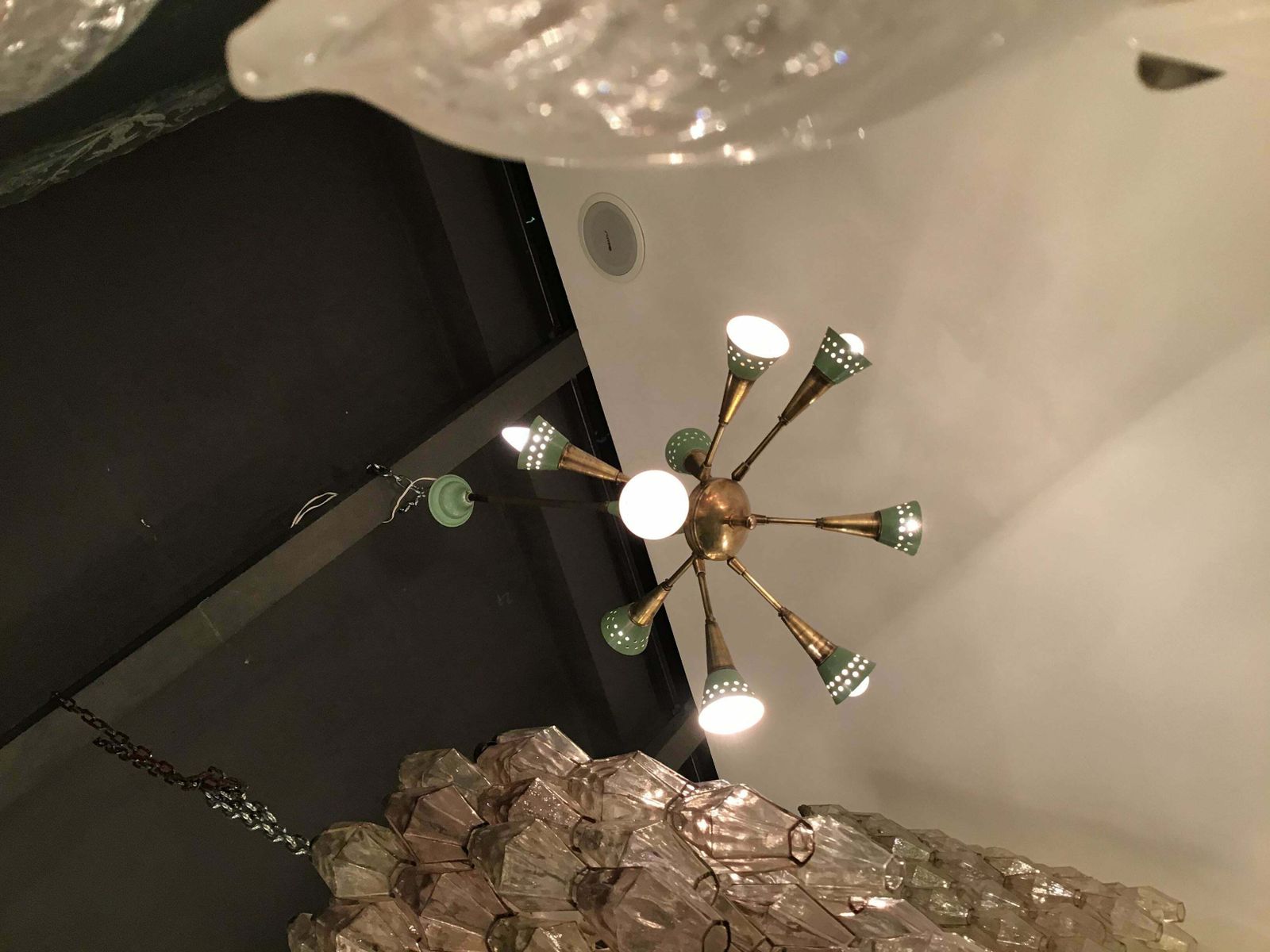 Stilnovo Style Chandelier With 9 Adjustable Lights Brass Metal, 1955, Italy photo for sale