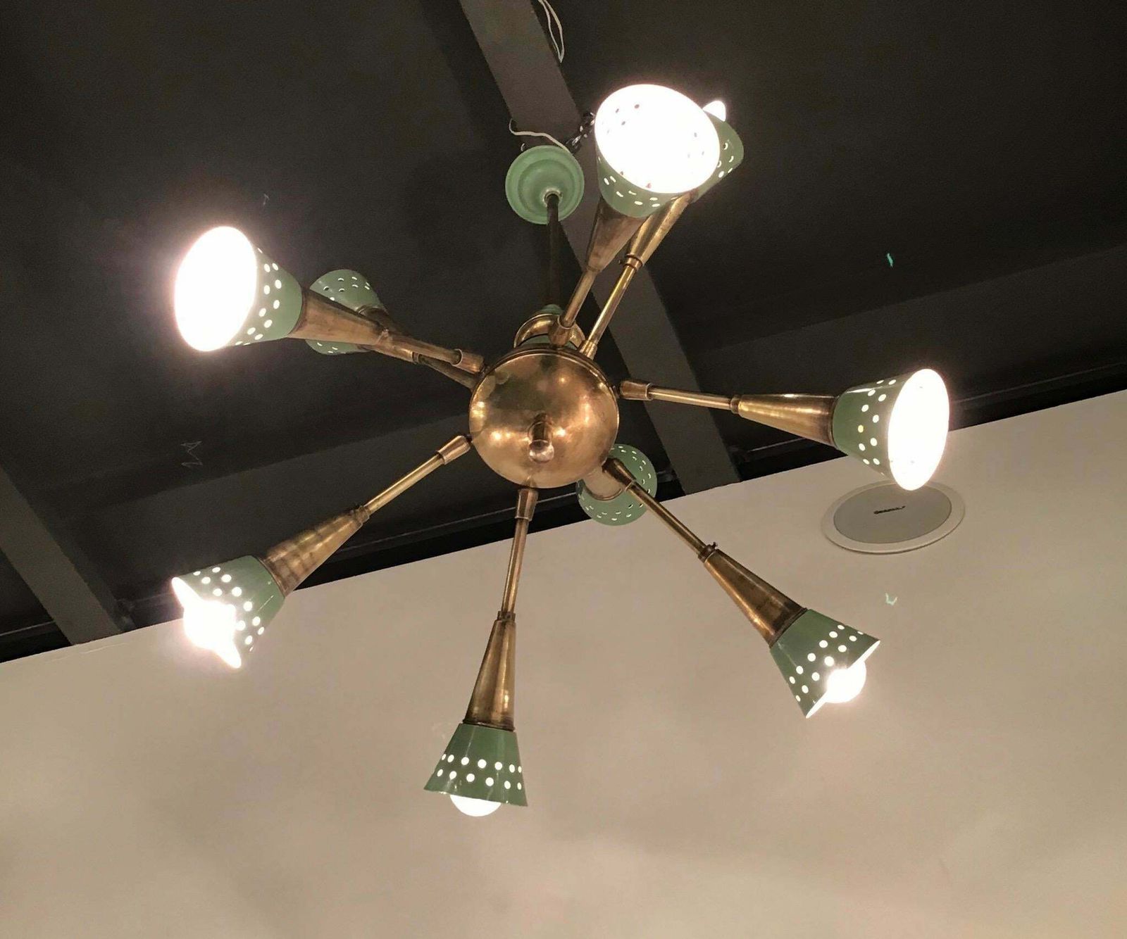 Stilnovo Style Chandelier With 9 Adjustable Lights Brass Metal, 1955, Italy photo vinterior
