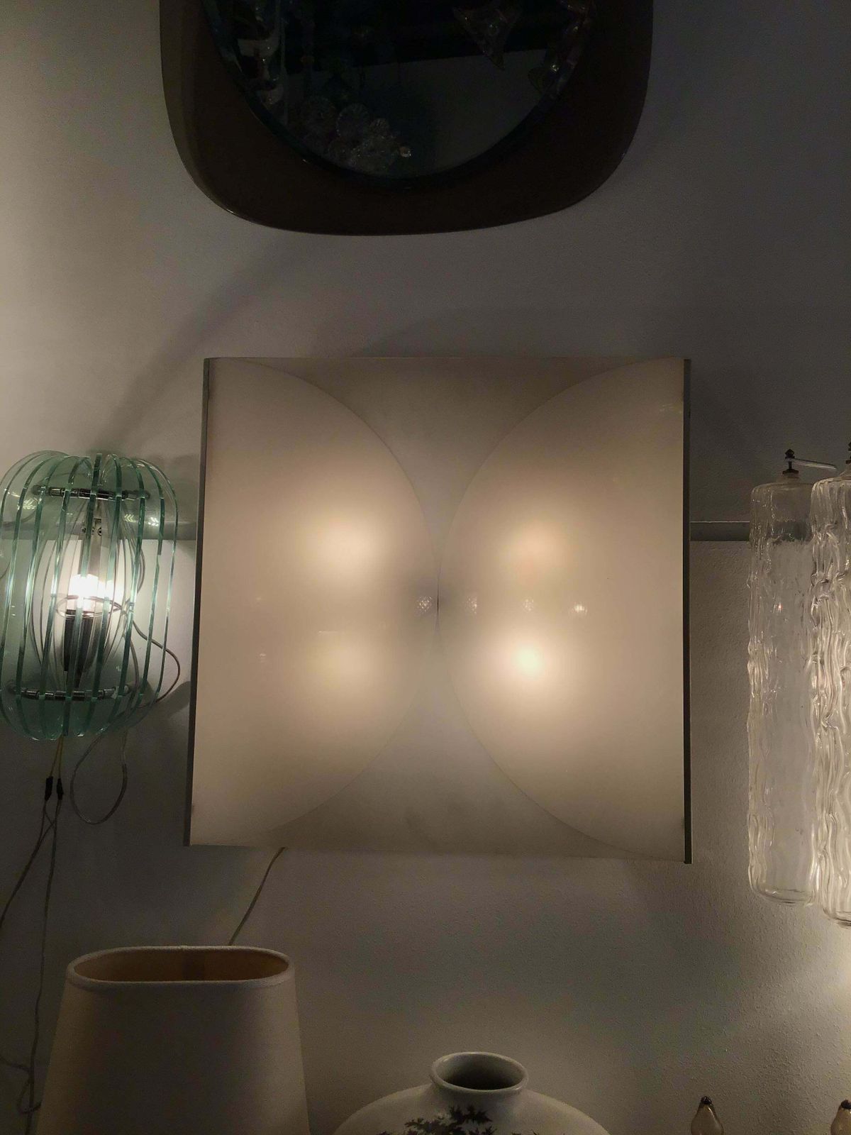 photo for sale Fontana Arte Bobo Piccoli Sconces Or Ceiling Light Glass Metal, 1970, Italy