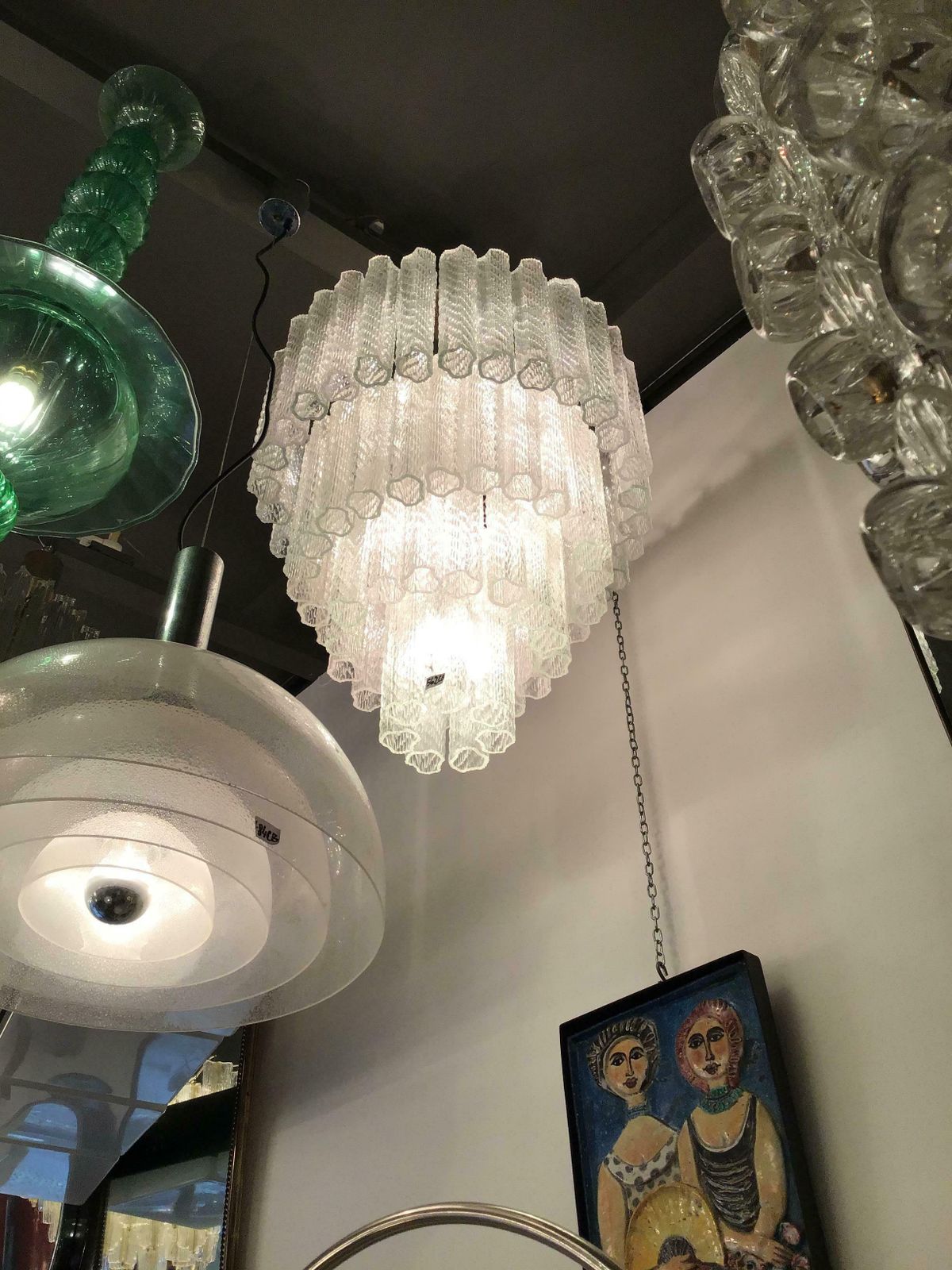 Venini Chandelier Murano Glass Iron, 1950, Italy photo vintage