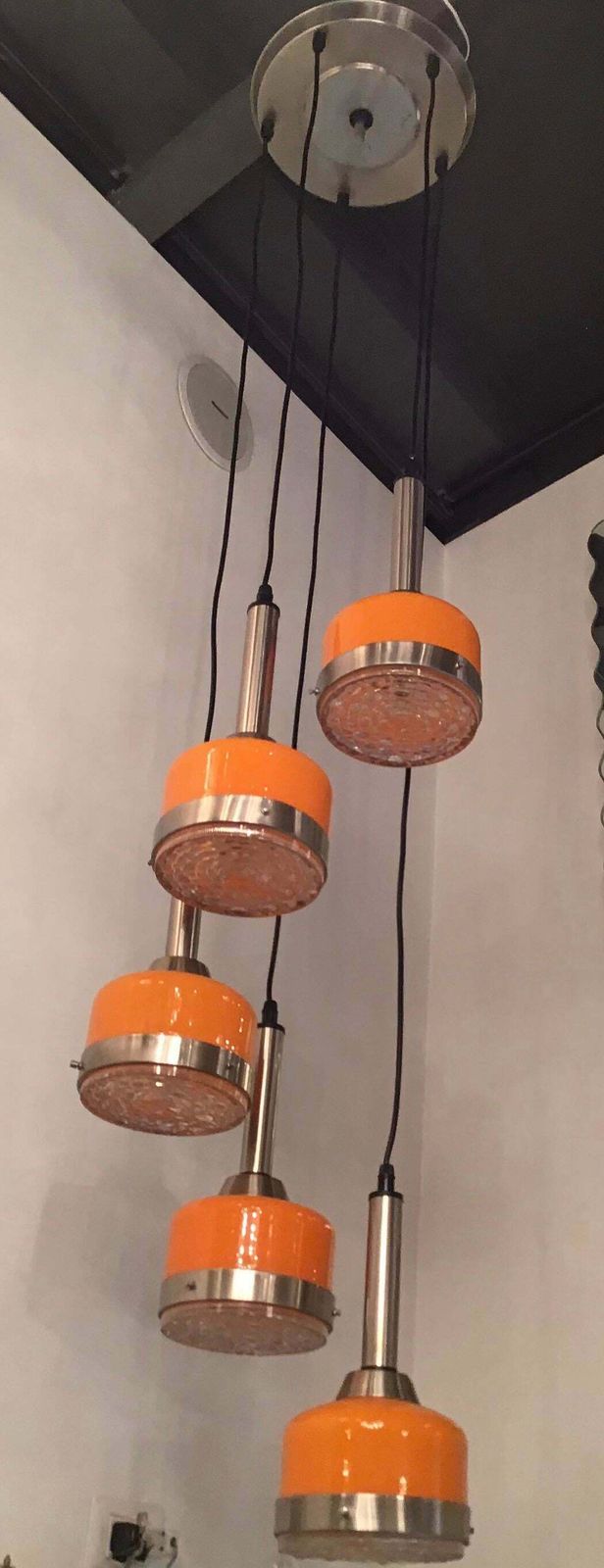 Stilnovo Style Chandelier 5 Light Glass Metal Crome, 1960, Italy photo buy