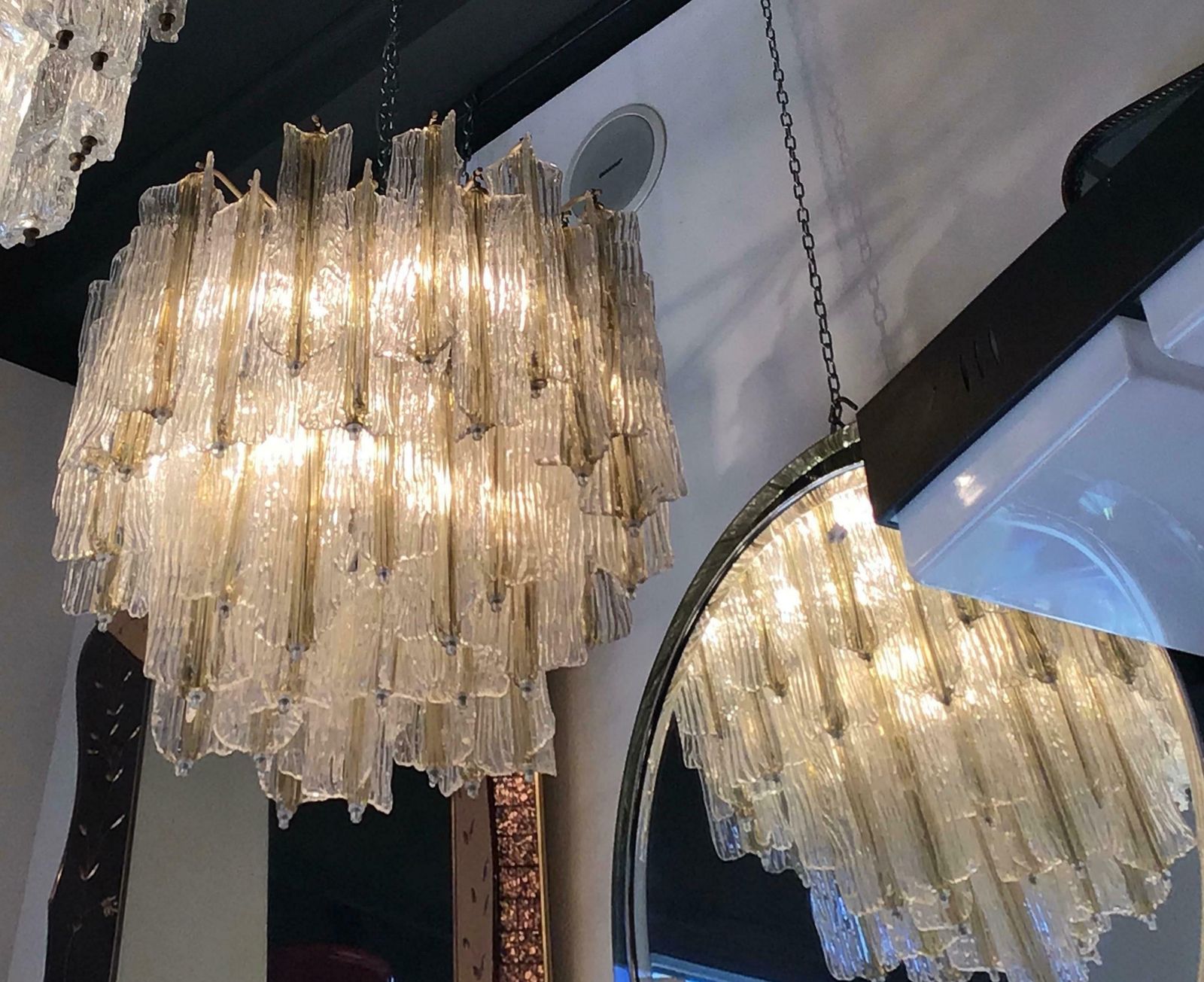 photo furniture Venini “Toni Zuccheri” Chandelier Murano Glass Iron Brass 1950 Italy