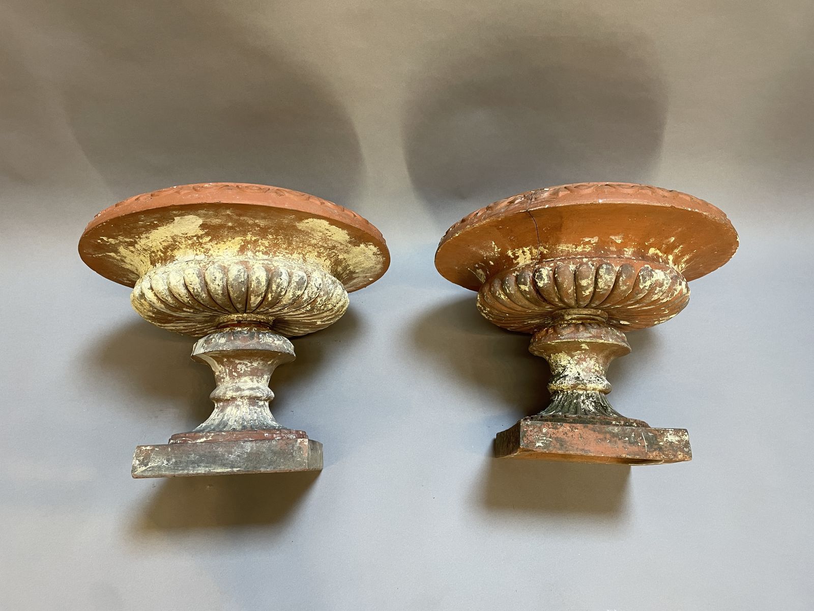 Pair Terracotta Campana Garden Urns photo vinterior