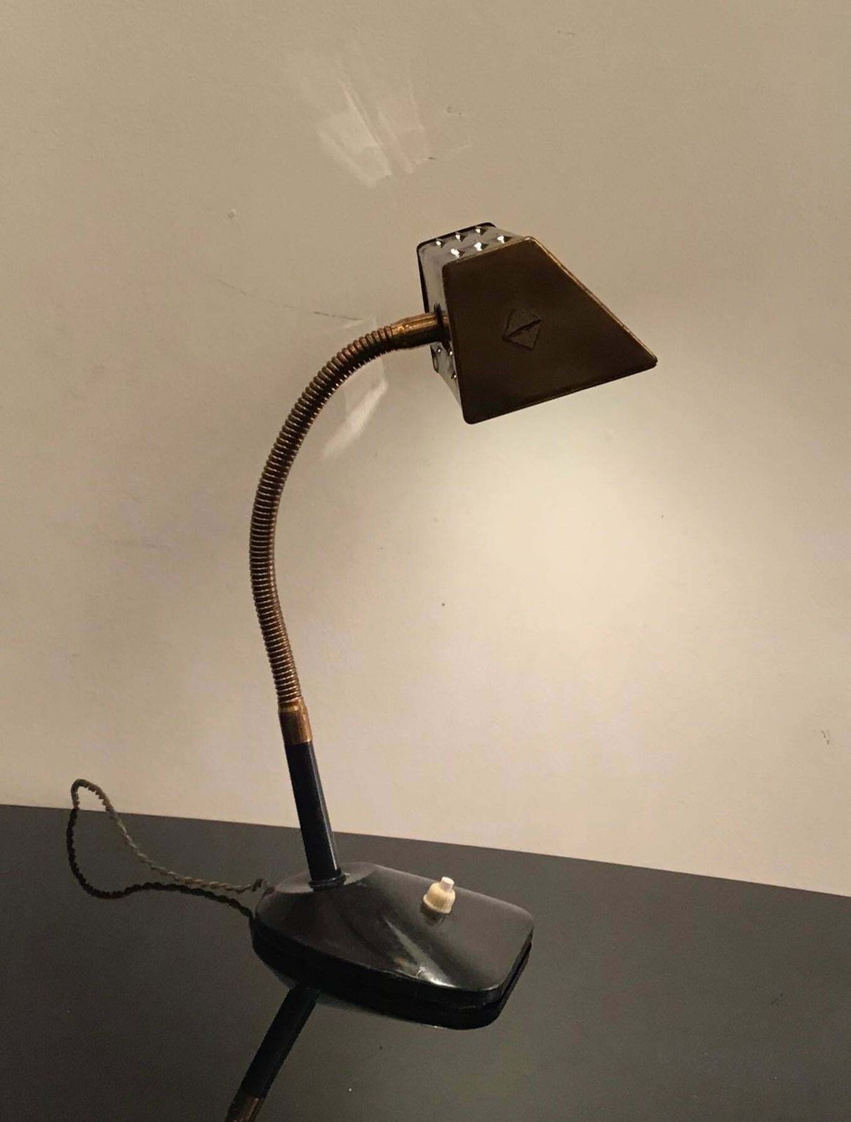 Stilnovo Style Table Lamp Brass Glass Metal, 1950, Italy photo Lighting