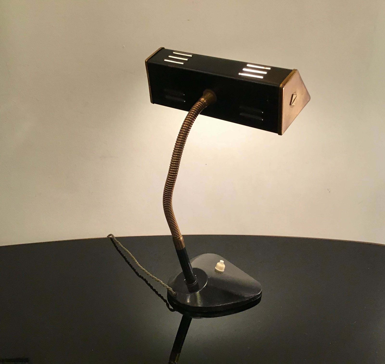 Stilnovo Style Table Lamp Brass Glass Metal, 1950, Italy photo vinterior